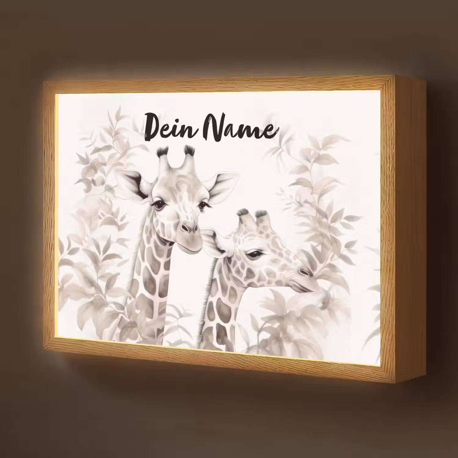Giraffe - Bladeren - Bruin - Jungle - Kind Light Box met batterij (Wandlamp kind) middel -z3d_website