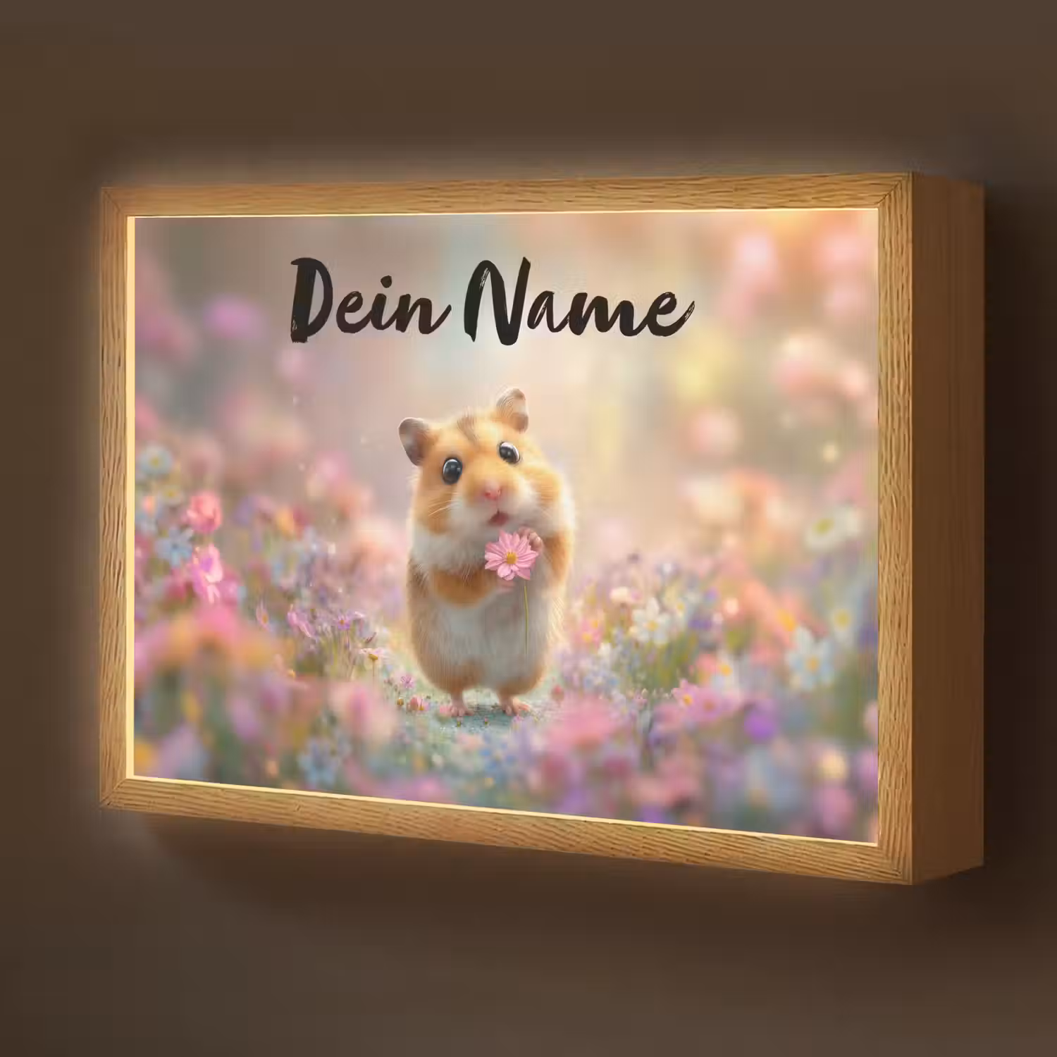 Hamster - Bloemen - Roze - Oranje Light Box met batterij (Wandlamp kind) middel -z3d_website