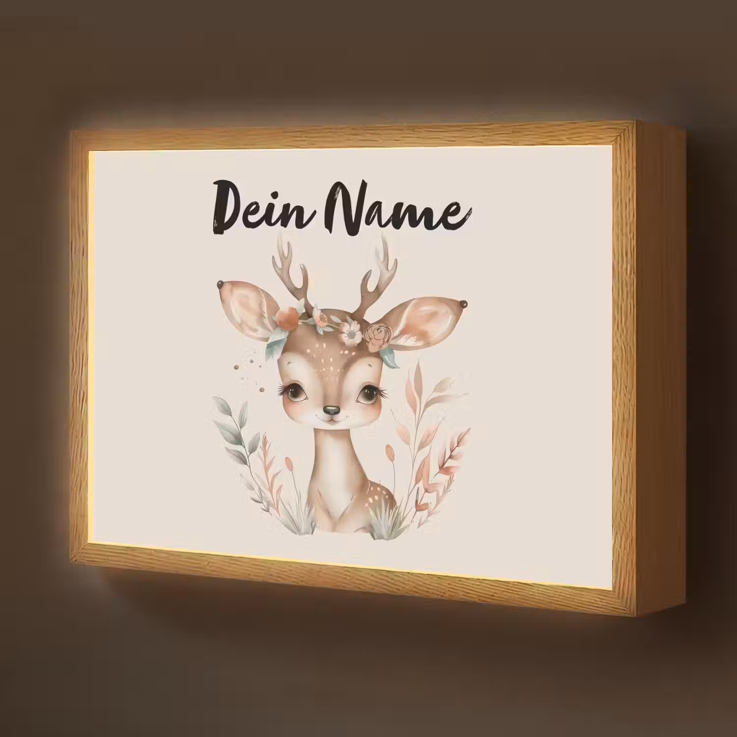 Hert - Bohemian - Bloemen - Bosdieren Light Box met batterij (Wandlamp kind) middel -z3d_website