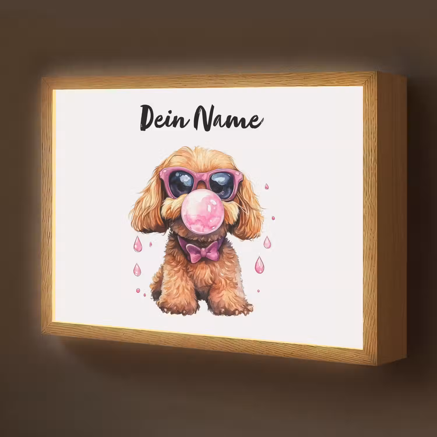 Hond - Roze - Kauwgom Light Box met batterij (Wandlamp kind) middel -z3d_website