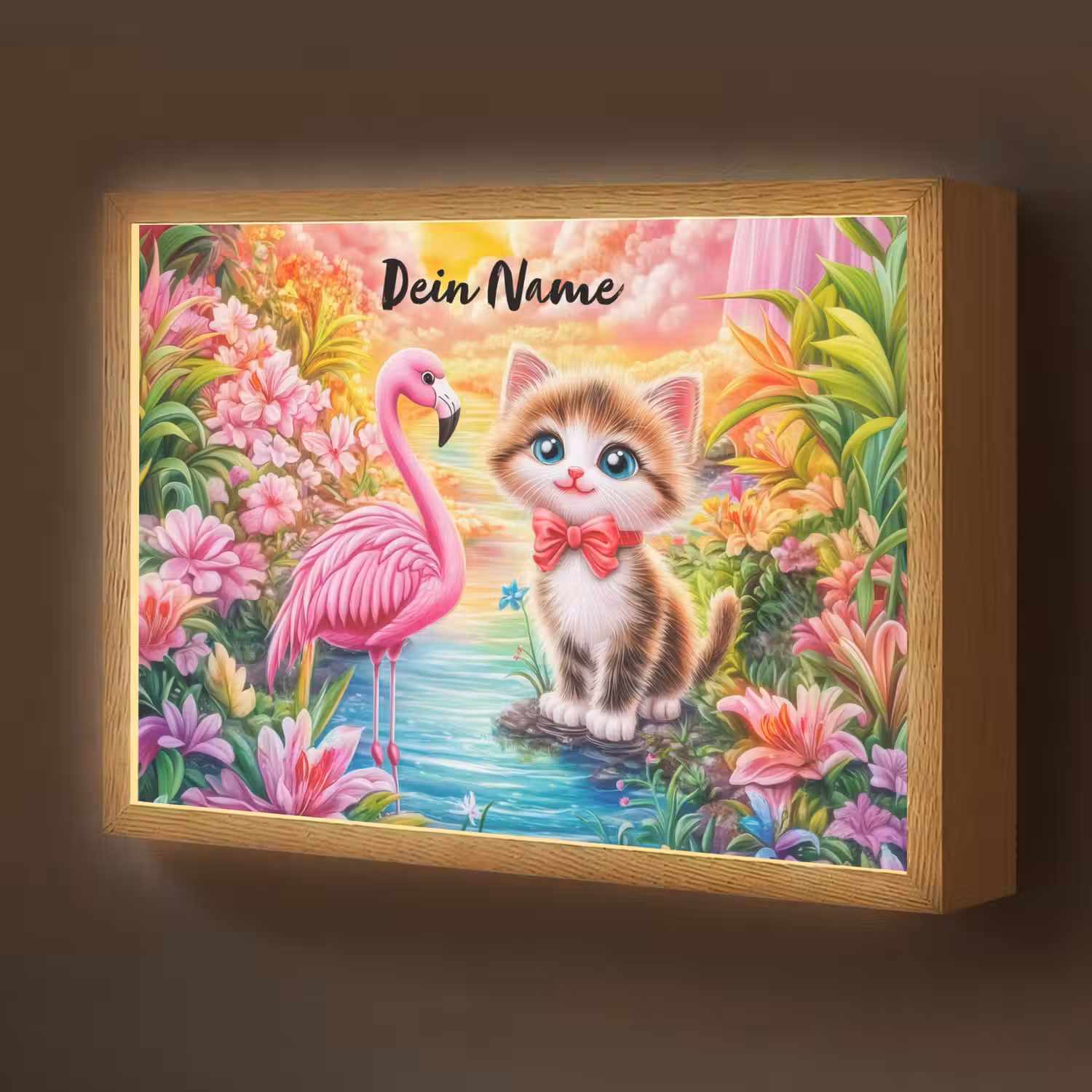 Kitten - Flamingo - Bloemen Light Box met batterij (Wandlamp kind) middel -z3d_website