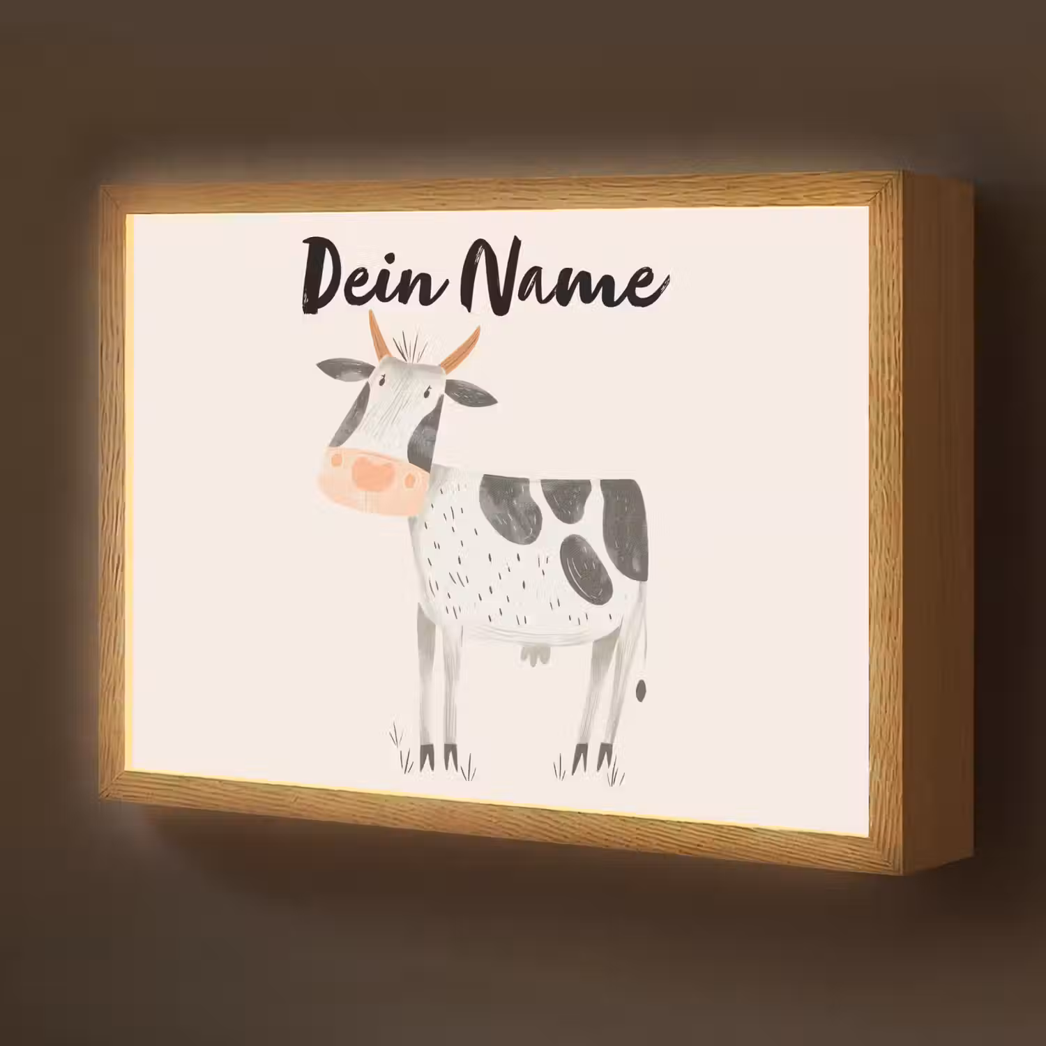 Koe - Boerderij dier - Dieren - Pastel kleuren Light Box met batterij (Wandlamp kind) middel -z3d_website