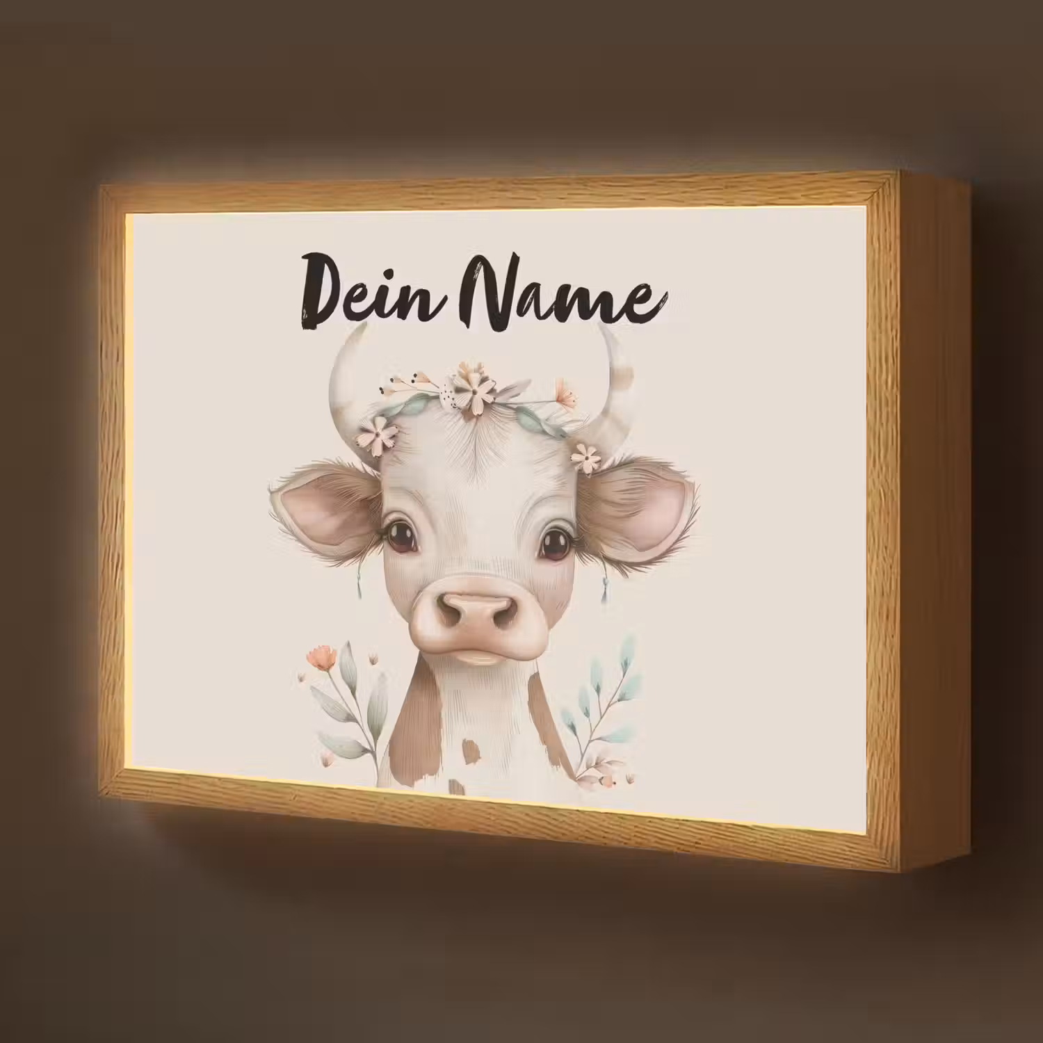 Koe - Bohemian - Kalfje - Bloemen Light Box met batterij (Wandlamp kind) middel -z3d_website