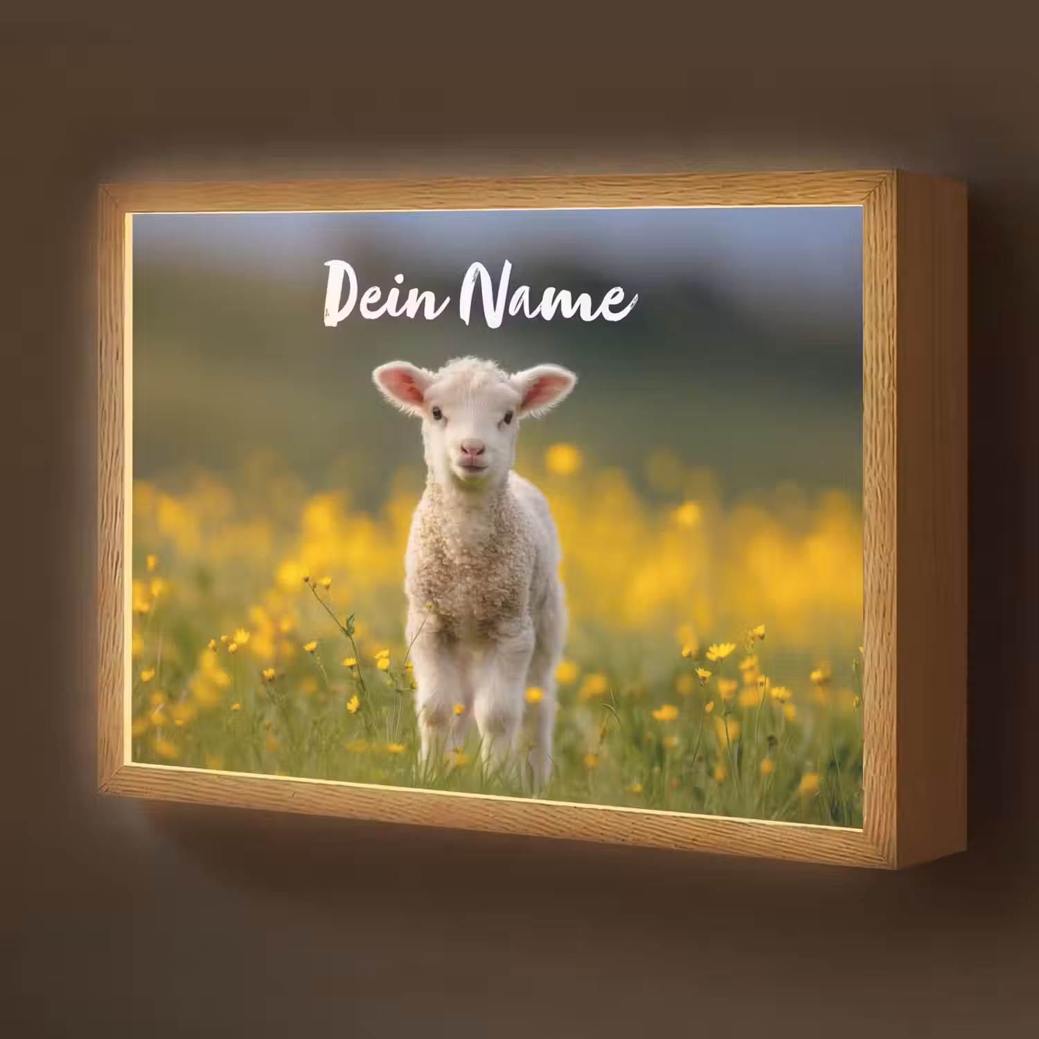 Lammetje - Gras - Bloemen - Geel Light Box met batterij (Wandlamp kind) middel -z3d_website