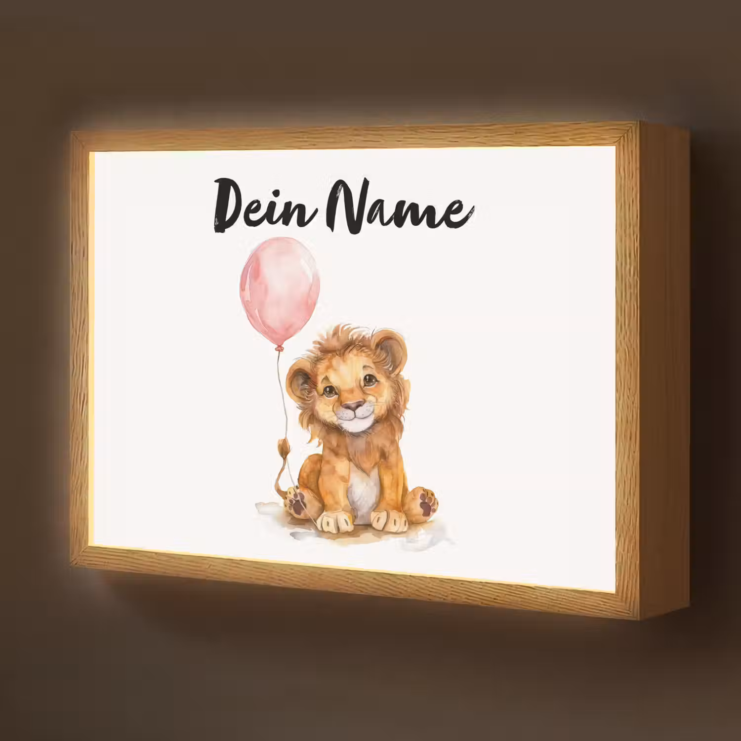 Leeuw - Baby dier - Dieren - Roze ballon Light Box met batterij (Wandlamp kind) middel -z3d_website
