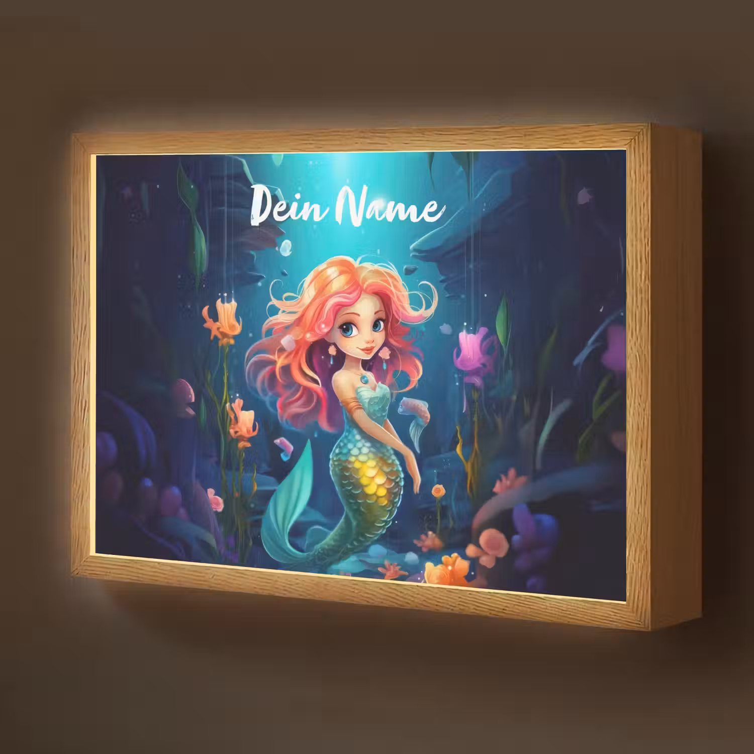 Zeemeermin - Bloemen - Onderwater - Meisjes - Kind Light Box met batterij (Wandlamp kind) middel -z3d_website