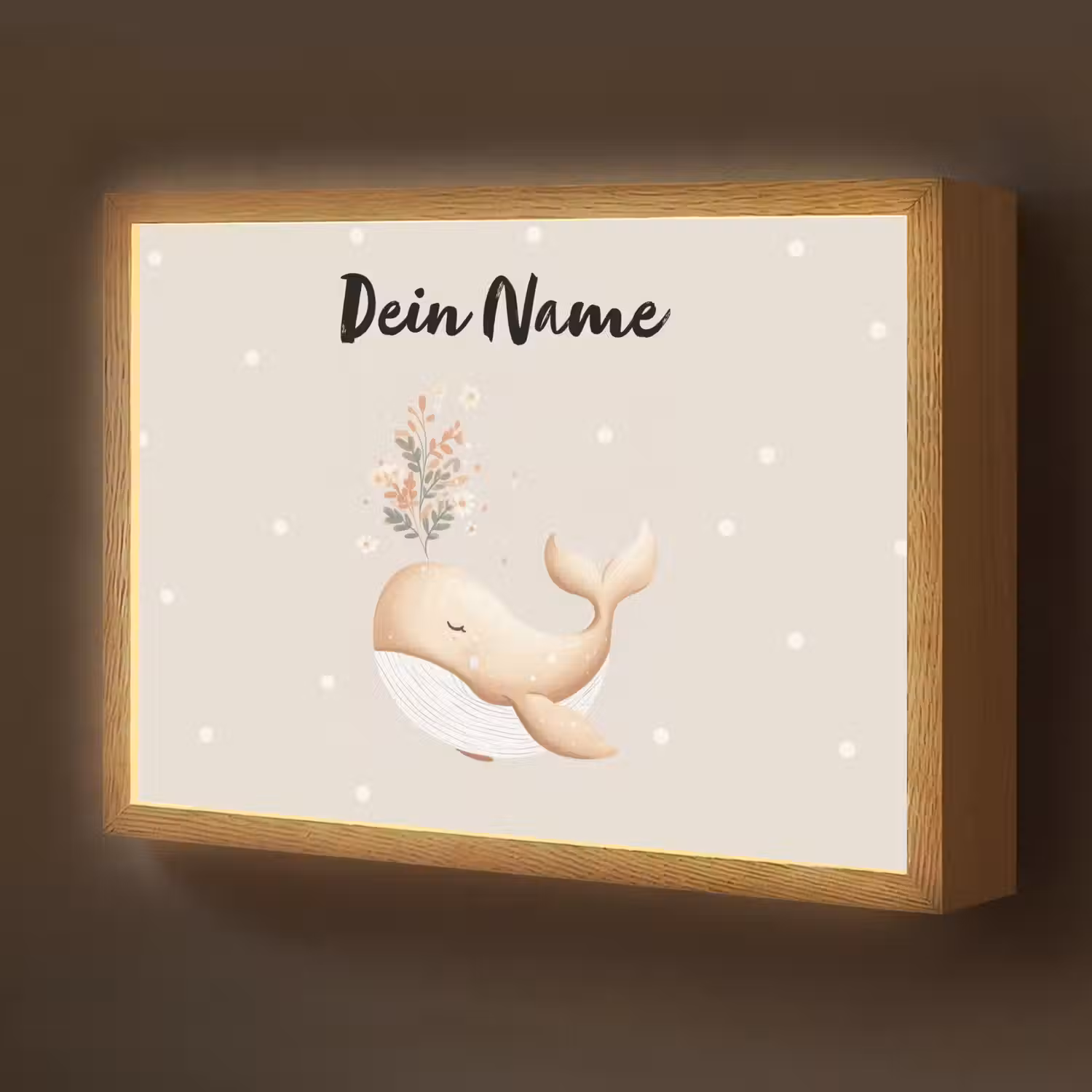 Minimalistisch - Walvis - Bloemen - Stippen Light Box met batterij (Wandlamp kind) middel -z3d_website