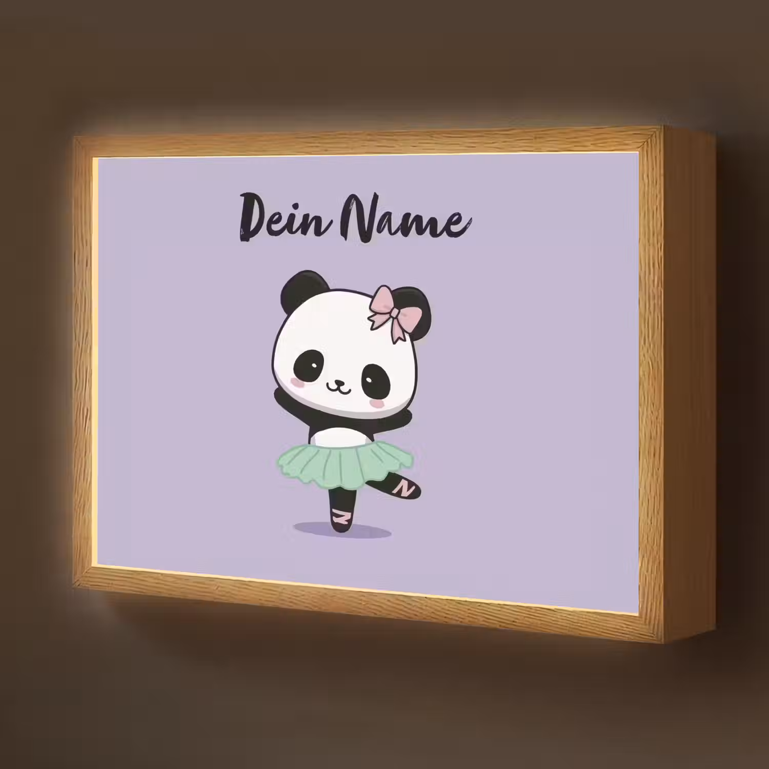 Panda - Paars - Strikje - Kawaii Light Box met batterij (Wandlamp kind) middel -z3d_website