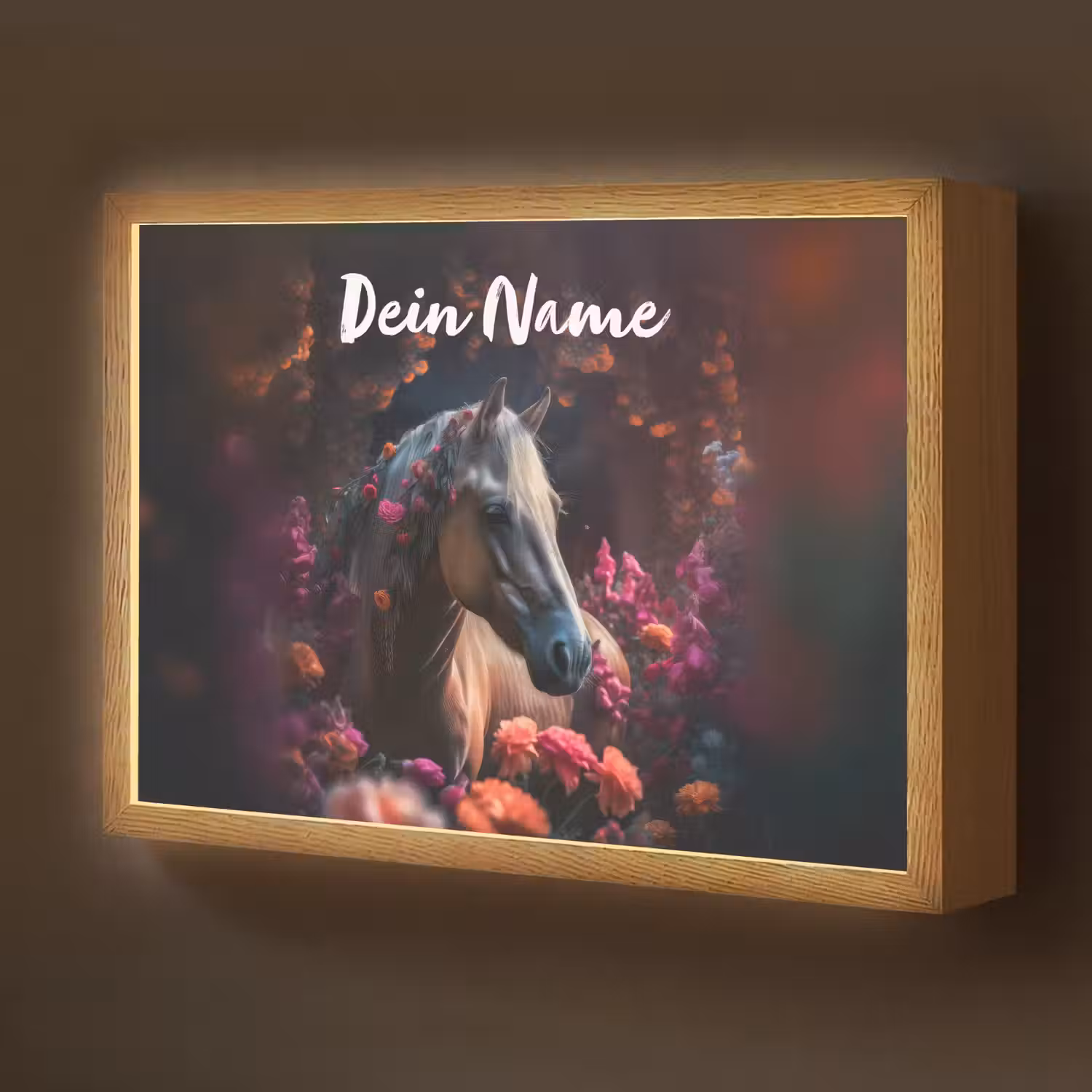 Paard - Bloemen - Paars - Oranje - Dieren Light Box met batterij (Wandlamp kind) middel -z3d_website
