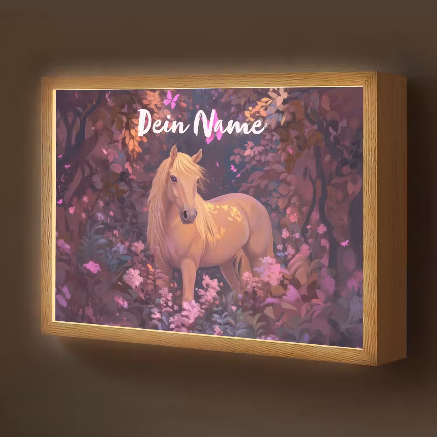 Paard - Bloemen - Paars - Vlinder Light Box met batterij (Wandlamp kind) middel -z3d_website