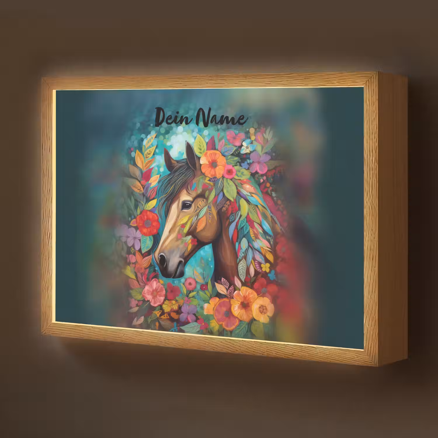 Paard - Bloemen - Schilderij - Natuur - Verf Light Box met batterij (Wandlamp kind) middel -z3d_website