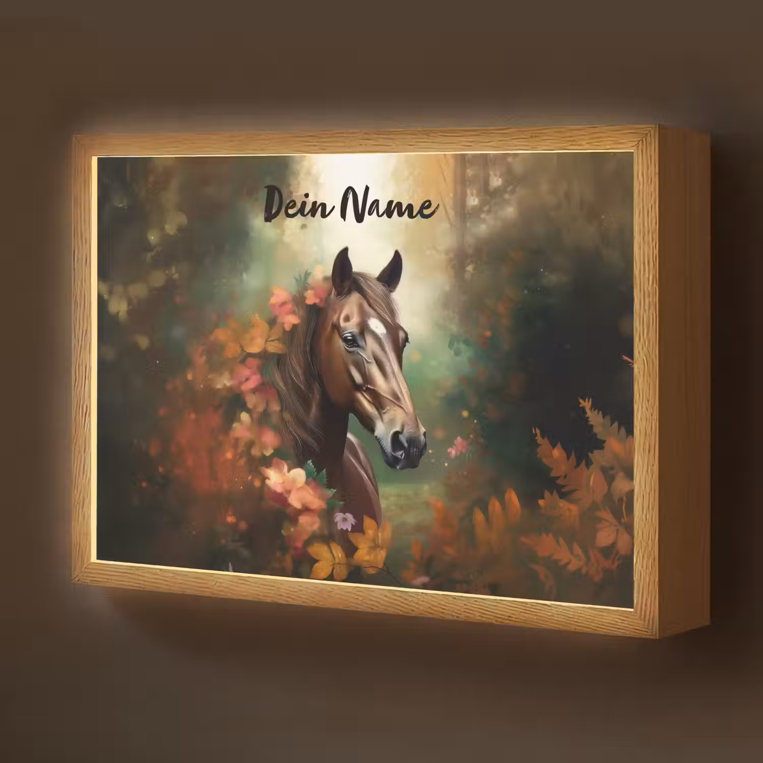 Paard - Bloemen - Natuur - Dieren - Bos - Oranje Light Box met batterij (Wandlamp kind) middel -z3d_website