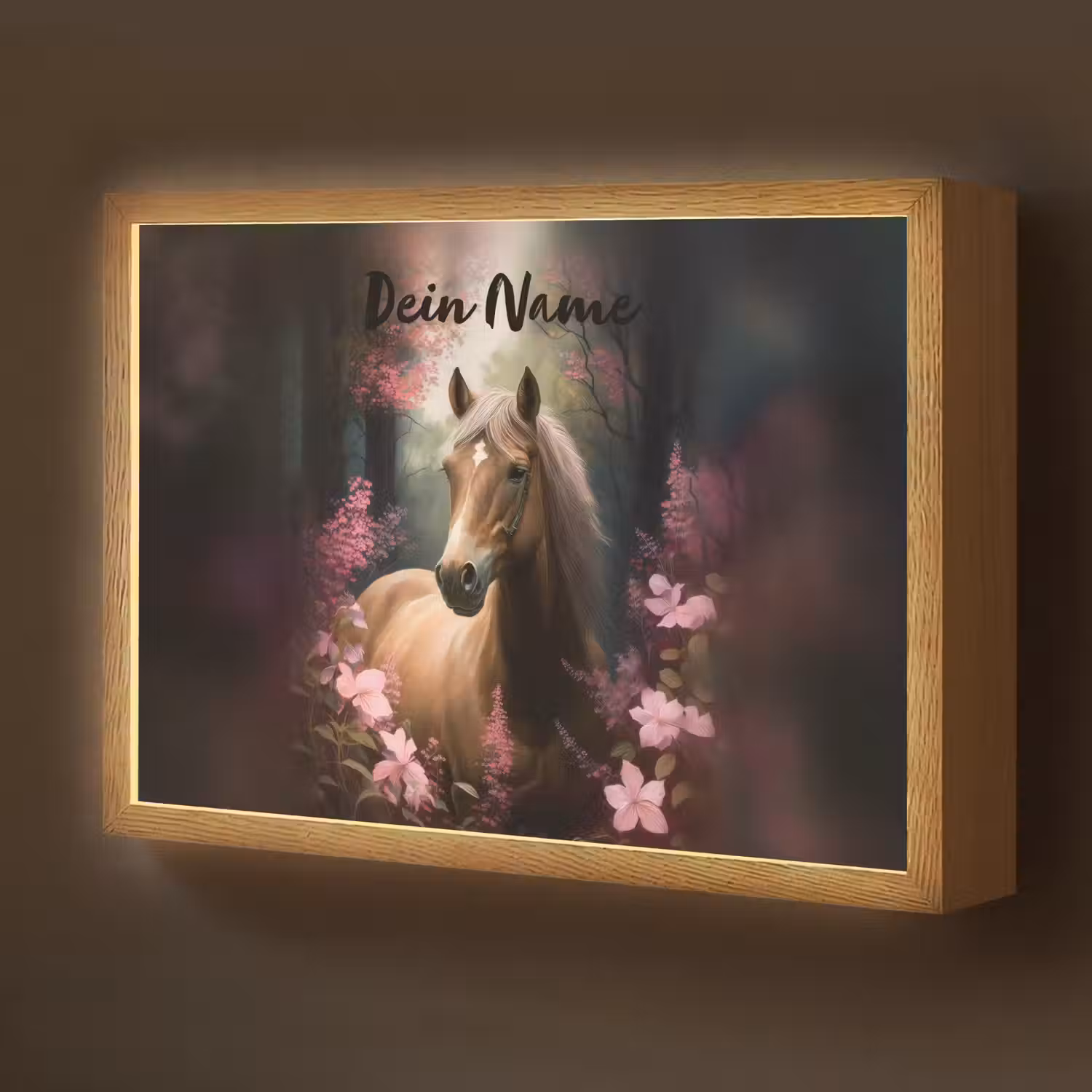 Paard - Bloemen - Roze - Natuur - Bos Light Box met batterij (Wandlamp kind) middel -z3d_website