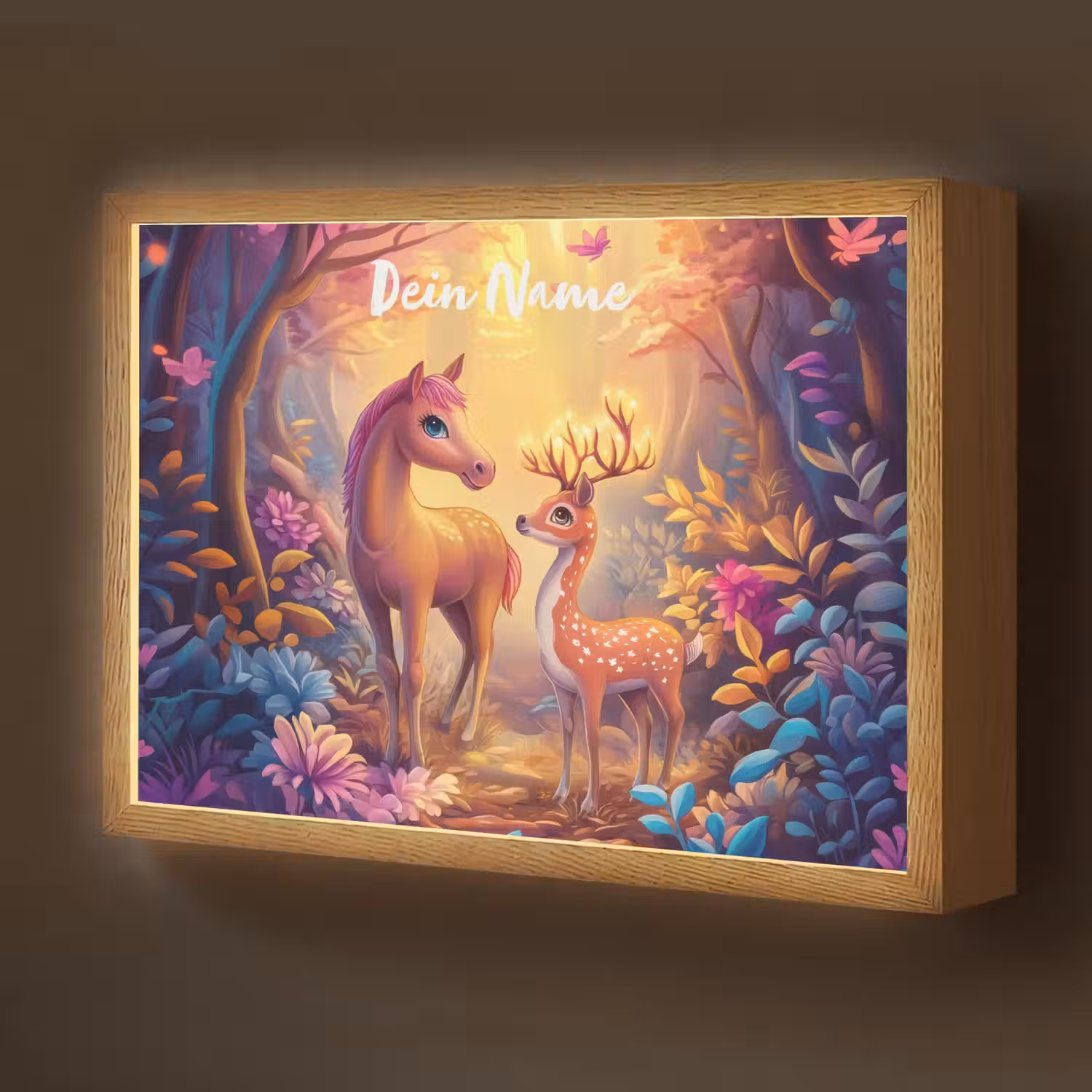 Paard - Hert - Sprookjesbos - Paars Light Box met batterij (Wandlamp kind) middel -z3d_website