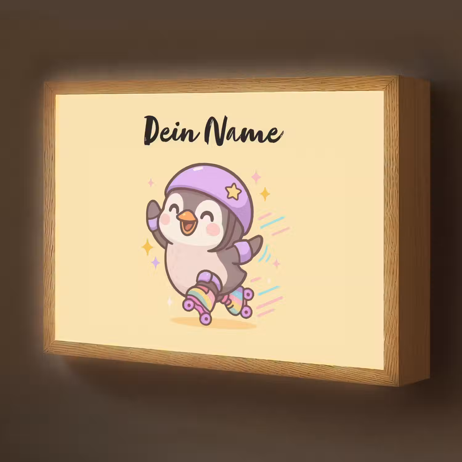Pinguïn - Geel - Energiek - Rolschaatsen Light Box met batterij (Wandlamp kind) middel -z3d_website