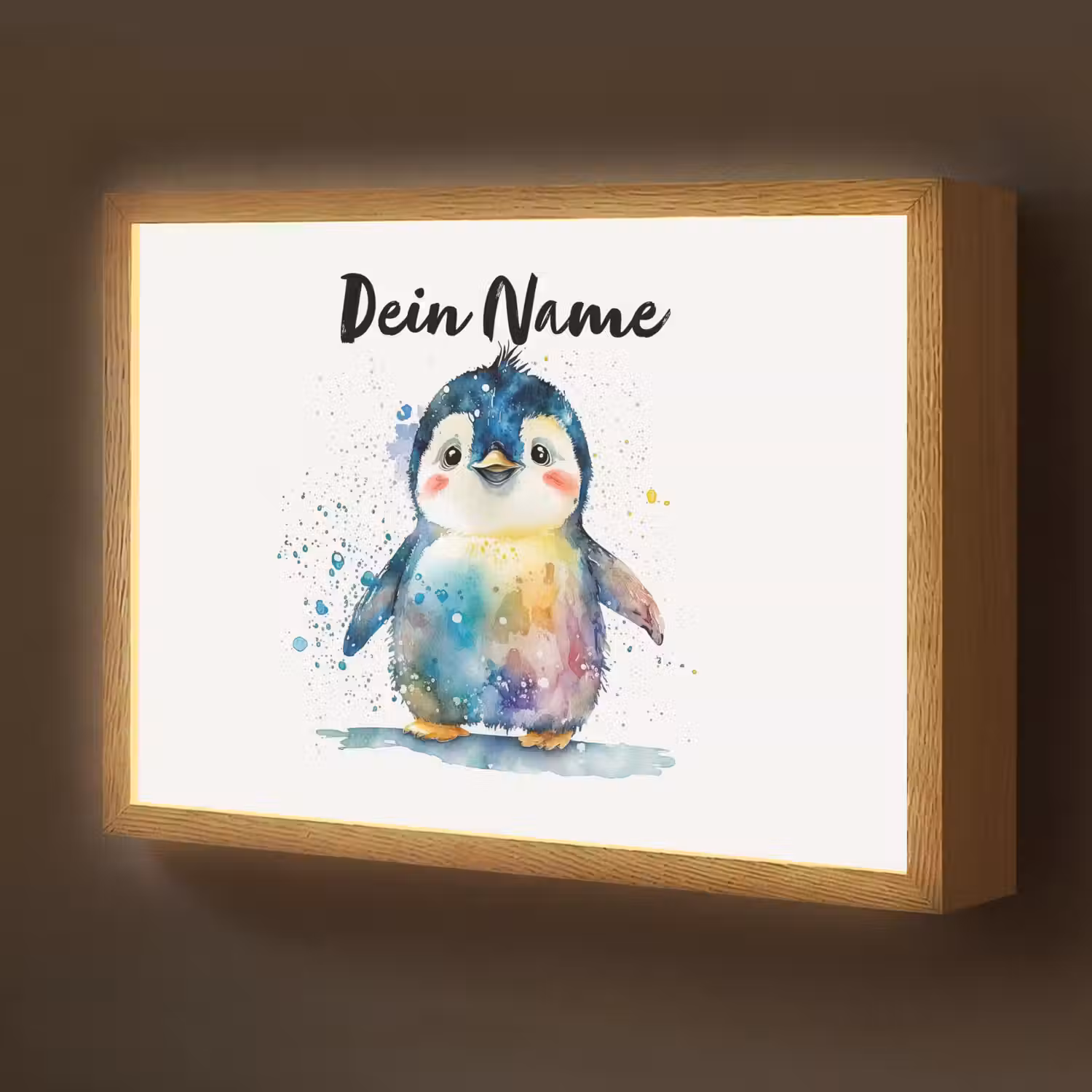 Pinguïn - Regenboog - Waterverf - Dieren - Kinderen Light Box met batterij (Wandlamp kind) middel -z3d_website