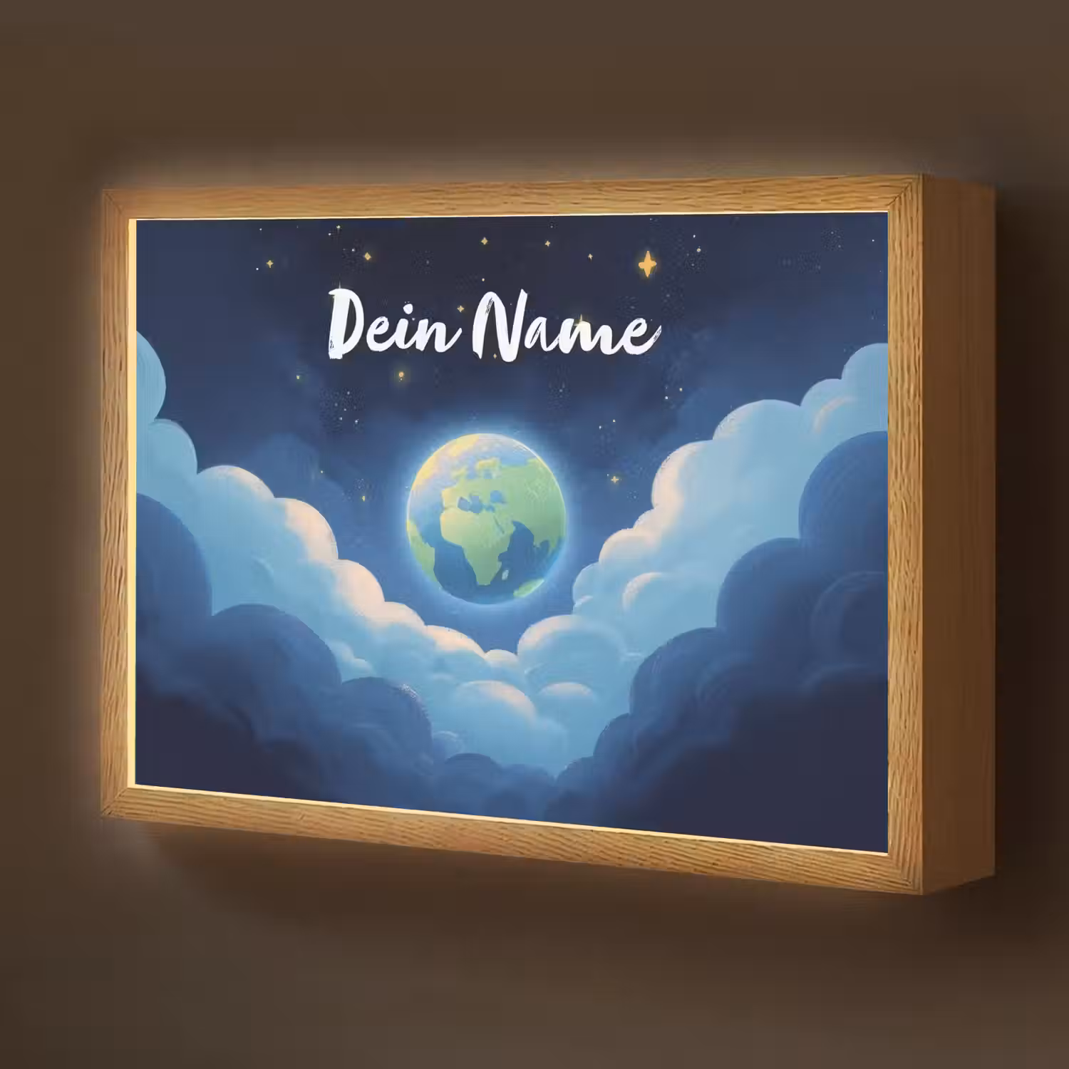 Planeet - Wolken - Sterren - Blauw Light Box met batterij (Wandlamp kind) middel -z3d_website
