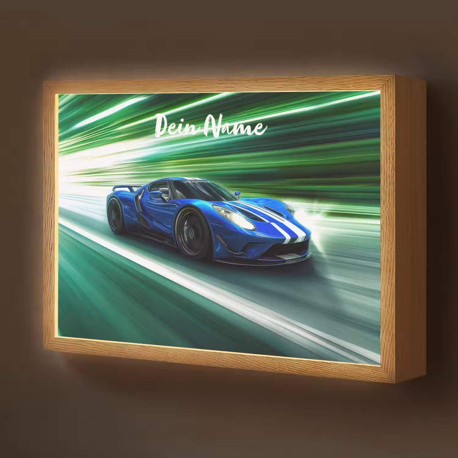 Race auto - Blauw - Groen Light Box met batterij (Wandlamp kind) middel -z3d_website