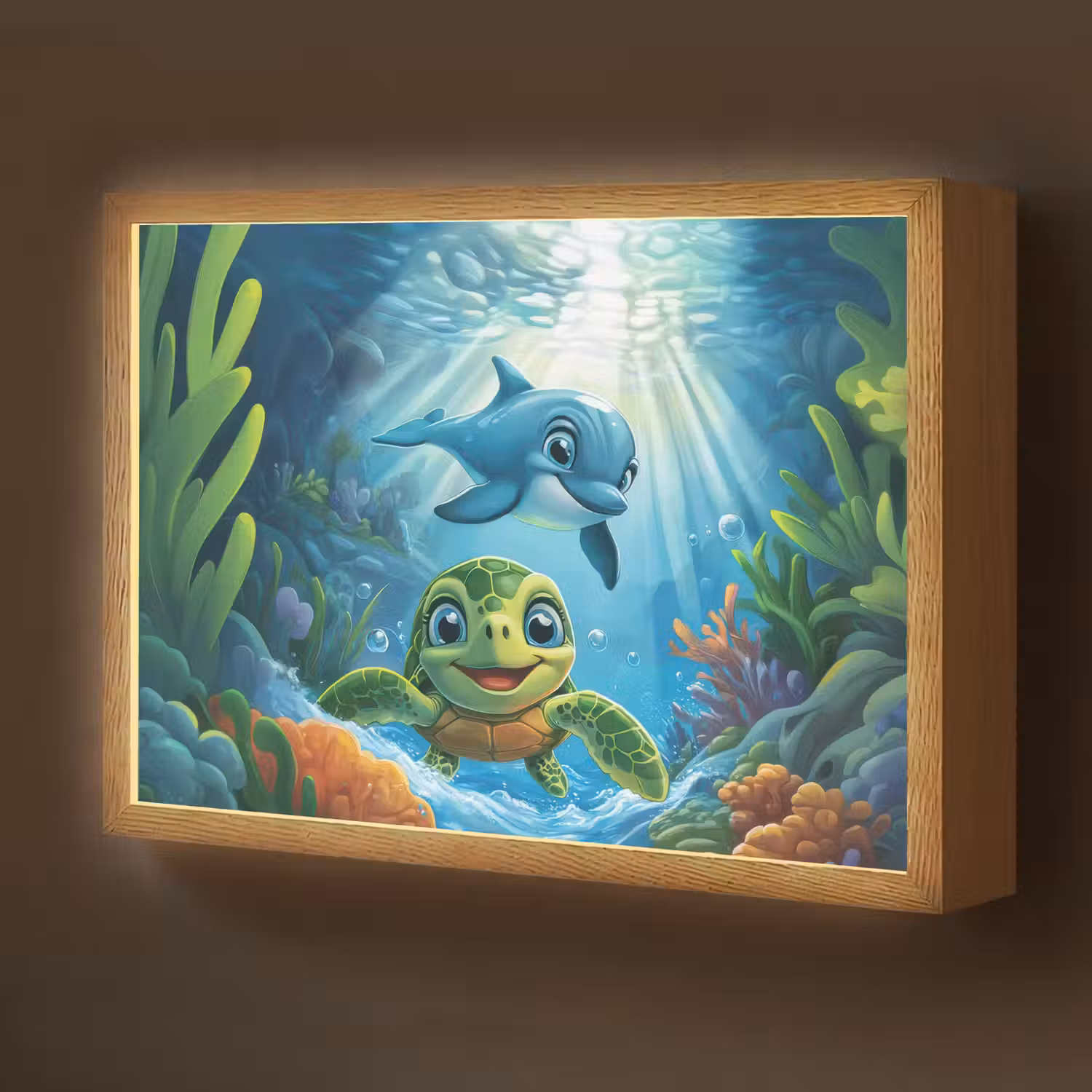 Schildpad - Dolfijn - Oceaan Light Box met batterij (Wandlamp kind) middel -z3d_website
