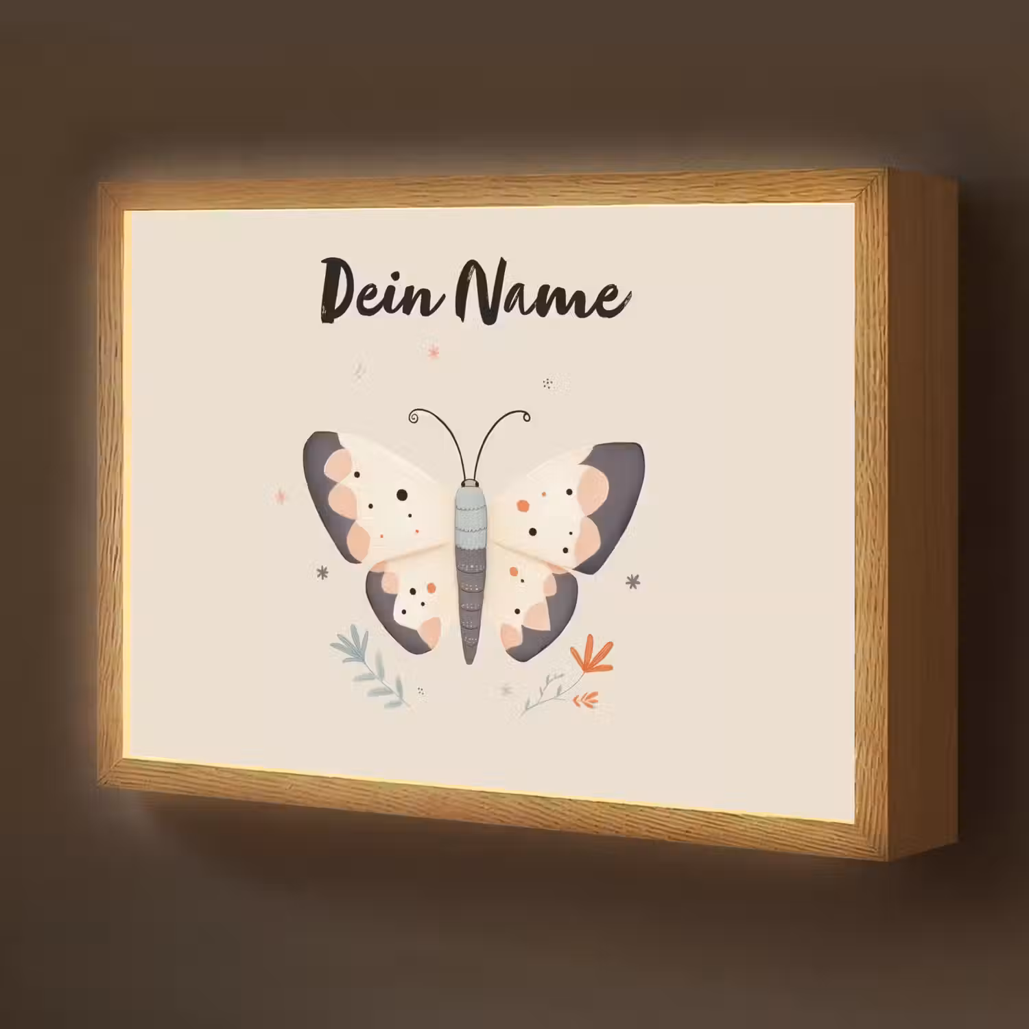 Vlinder - Vleugels - Bloemen - Beige Light Box met batterij (Wandlamp kind) middel -z3d_website