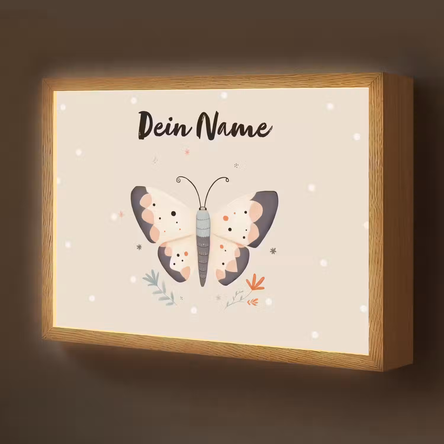 Vlinder - Stippen - Bloemen - Beige Light Box met batterij (Wandlamp kind) middel -z3d_website