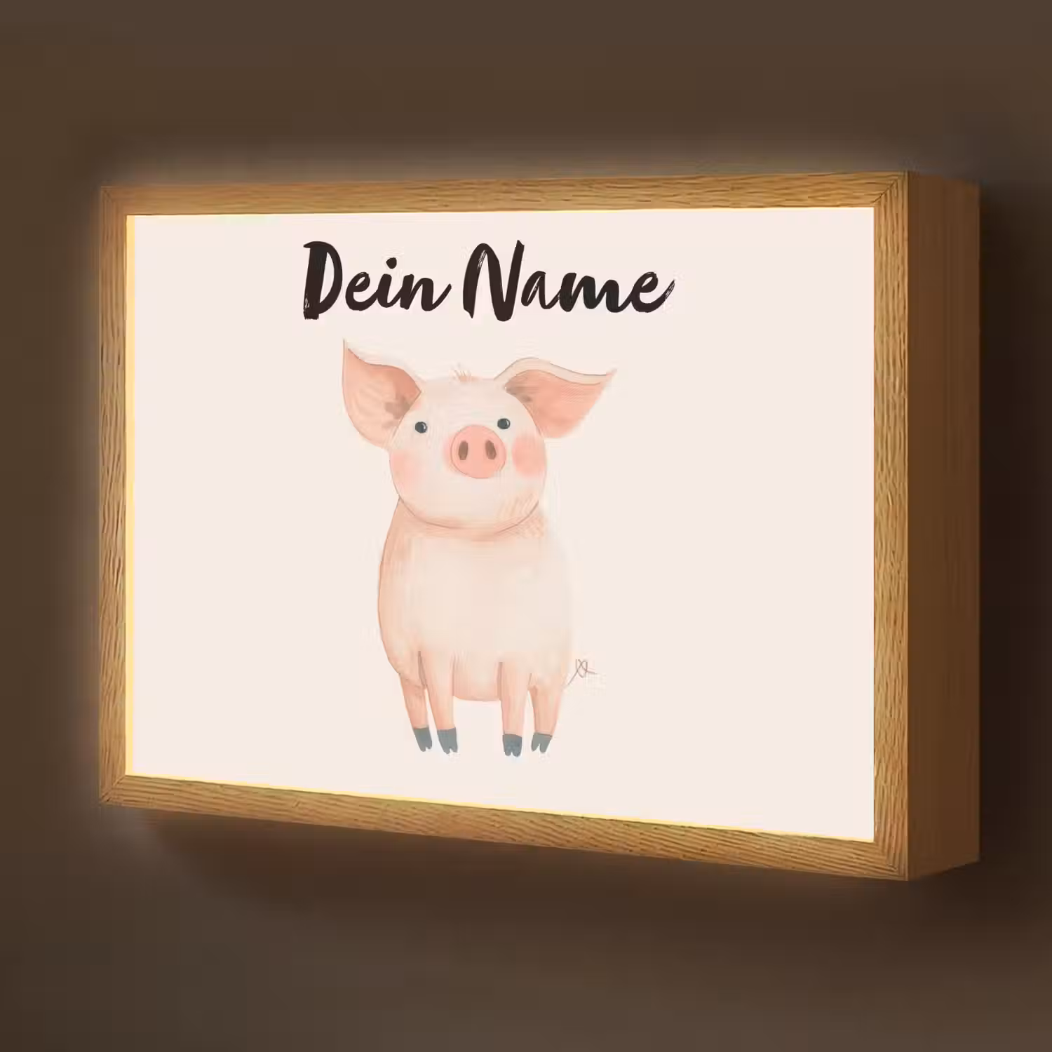 Varken - Roze - Dier - Pastel kleuren Light Box met batterij (Wandlamp kind) middel -z3d_website