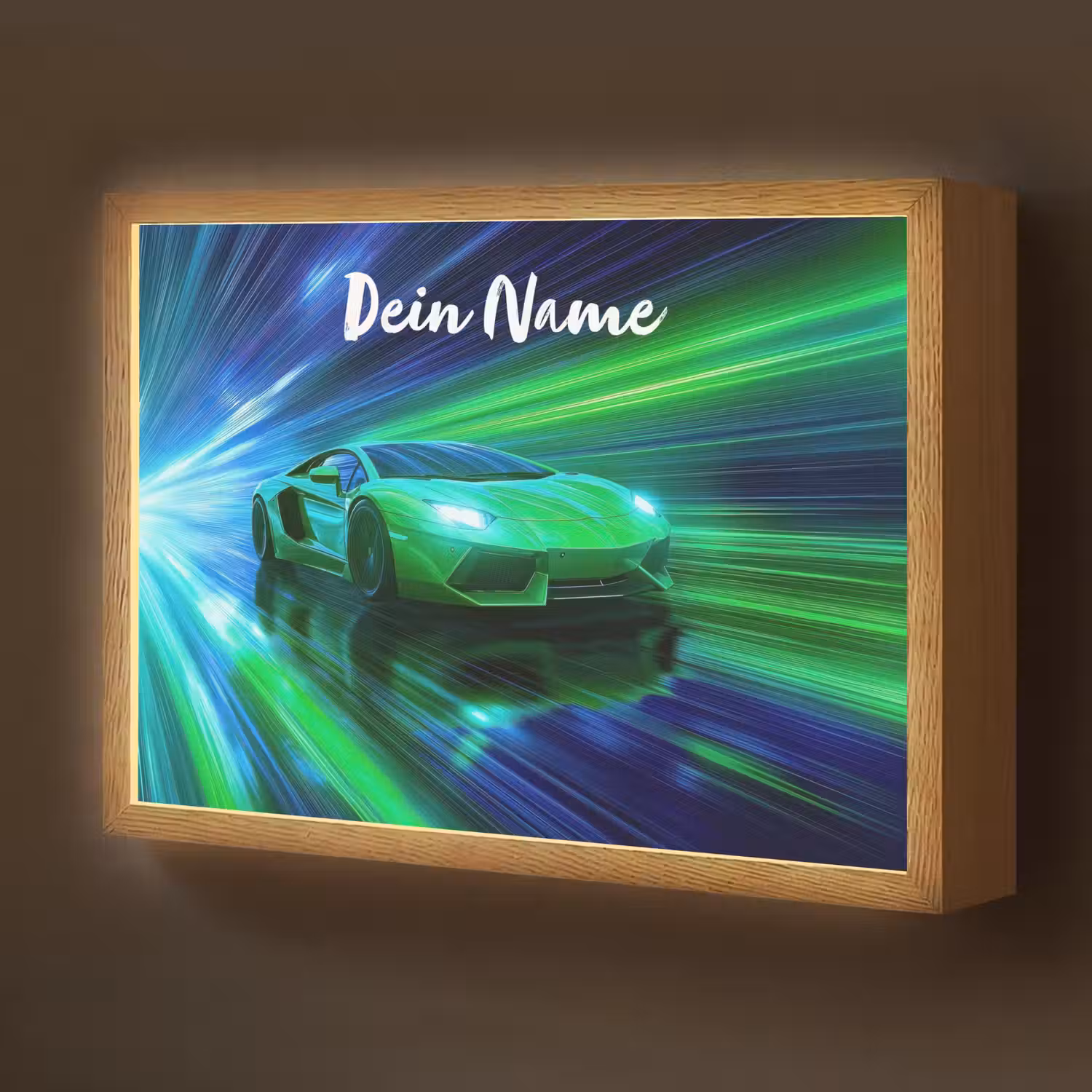 Sportauto - Groen - Snelheidslijnen - Neon Light Box met batterij (Wandlamp kind) middel -z3d_website