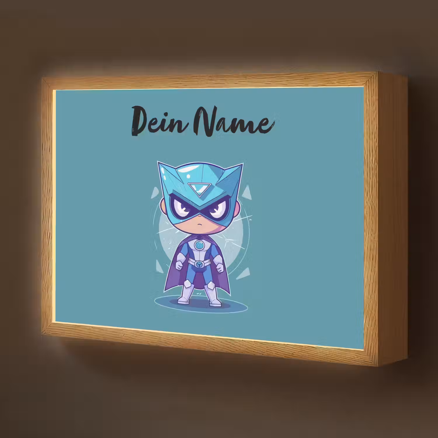 Superheld - Blauw - Jongens Light Box met batterij (Wandlamp kind) middel -z3d_website