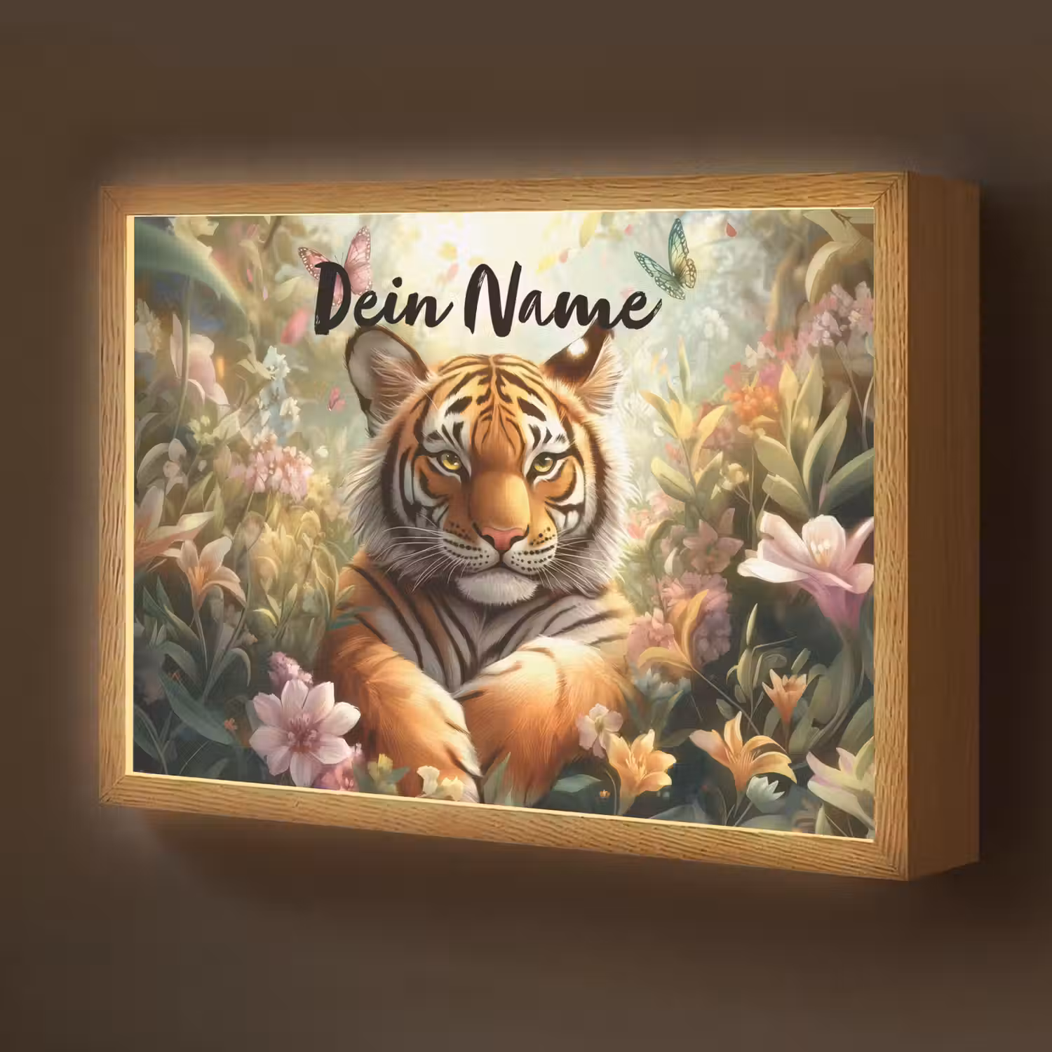 Tijger - Bloemen - Jungle - Dieren Light Box met batterij (Wandlamp kind) middel -z3d_website