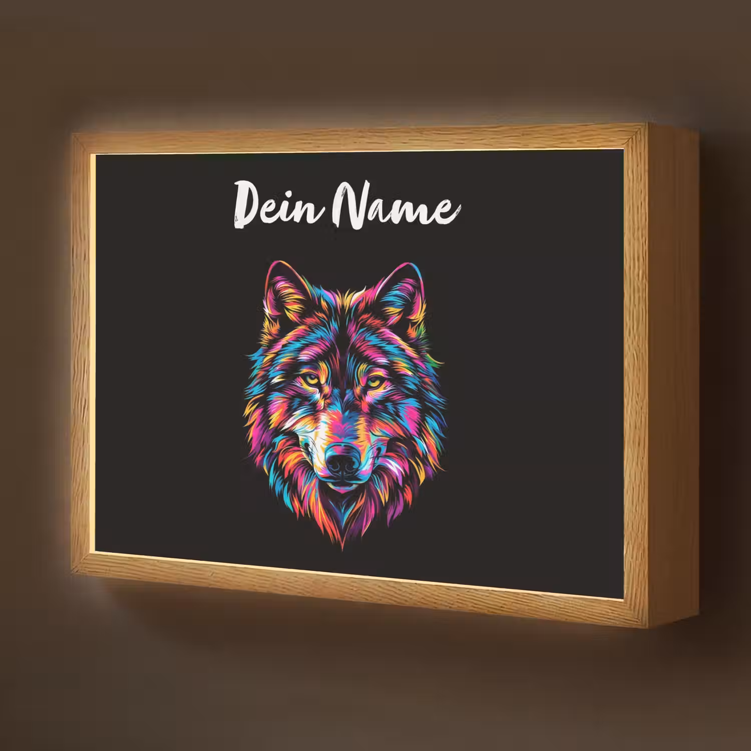 Wolf - Kleurrijk - Zwart - Dieren - Neon Light Box met batterij (Wandlamp kind) middel -z3d_website