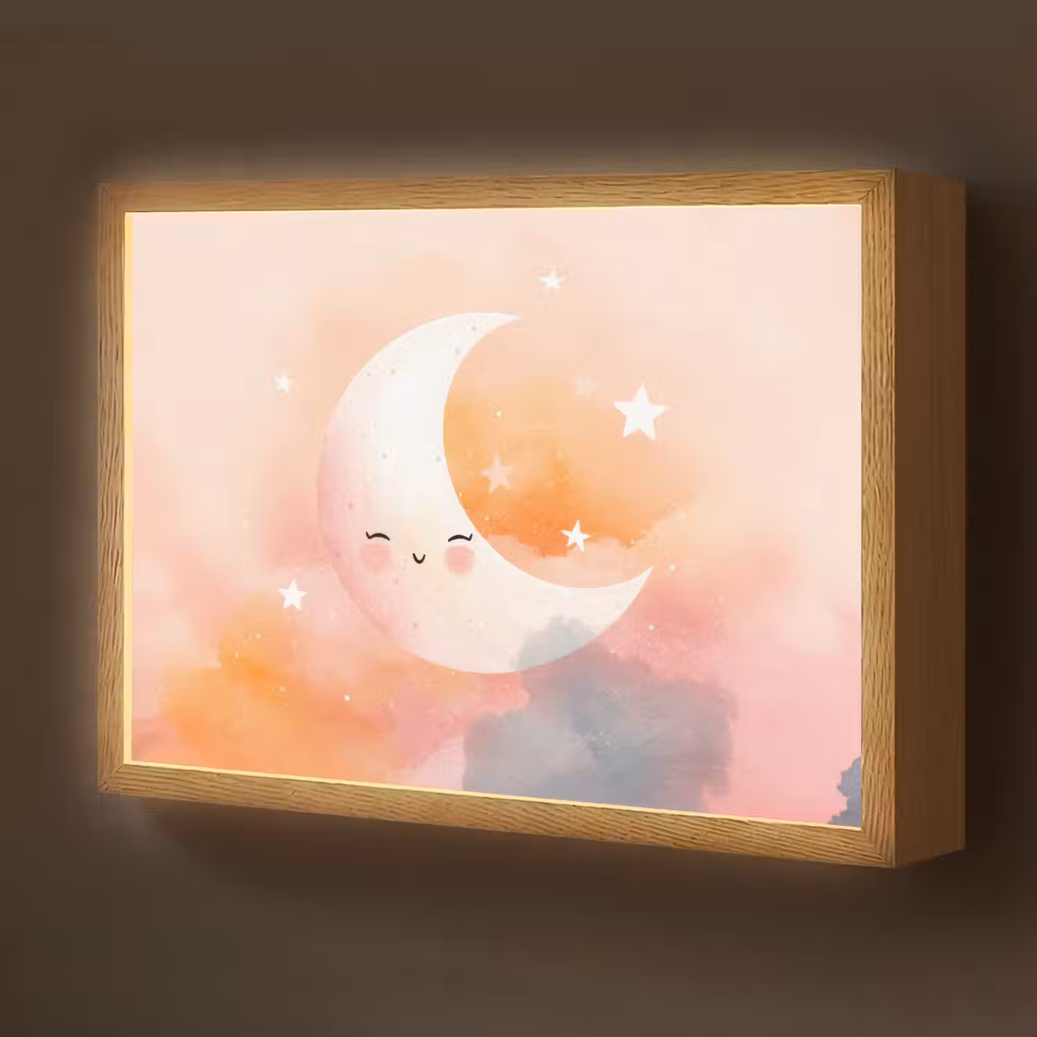 Maan - Gezichtje - Sterren - Roze Light Box met batterij (Wandlamp kind) middel -z3d_website