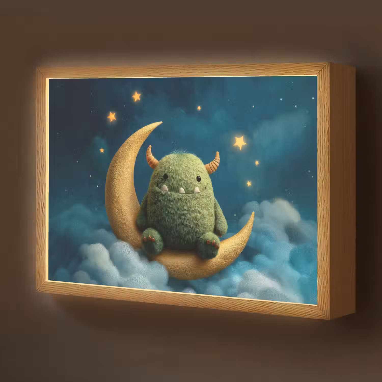 Monster - Groen - Maan - Wolken Light Box met batterij (Wandlamp kind) middel -z3d_website