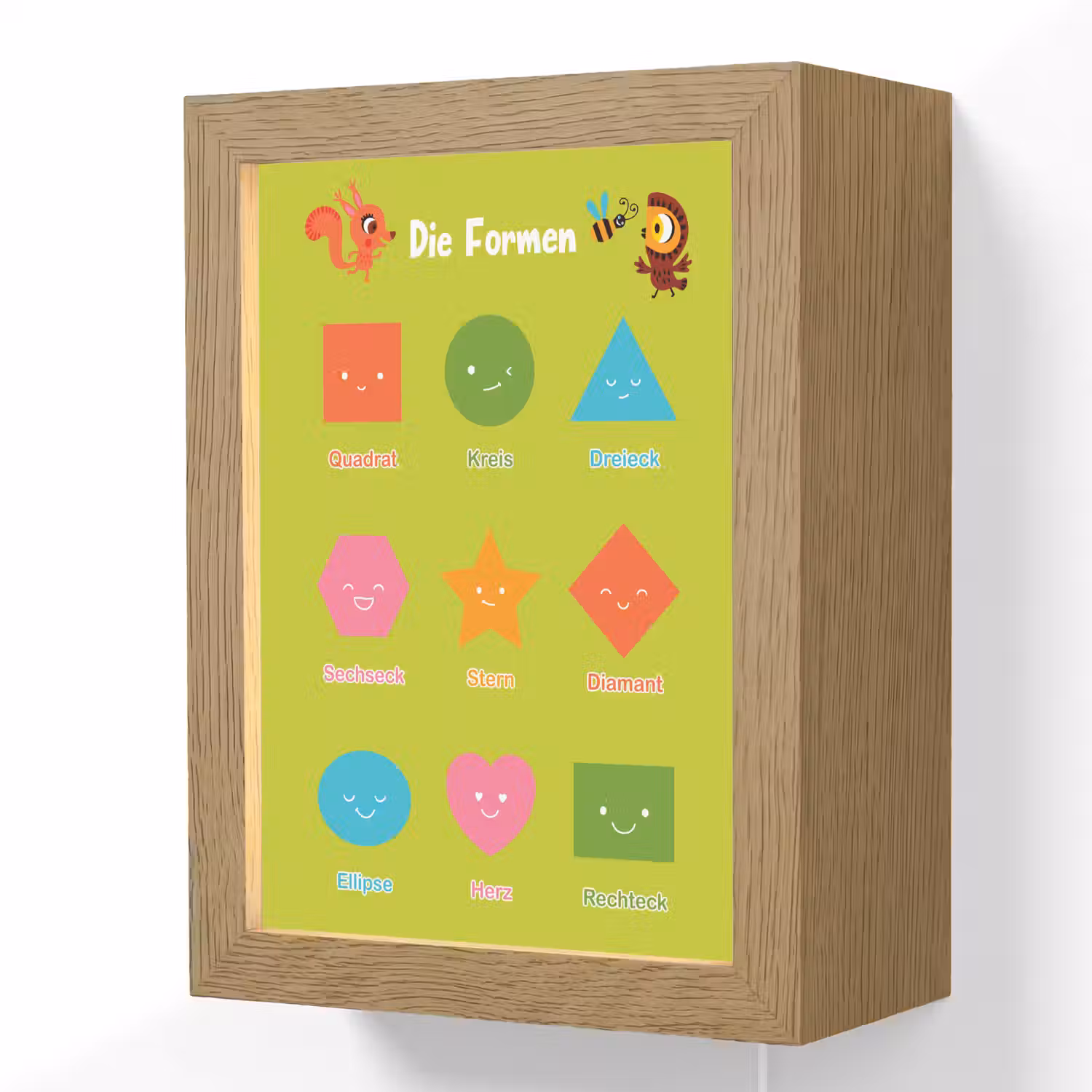 Educatief - Vormen leren - Groen - Geometrische vormen Light Box met kabel (Wandlamp kind) klein -3d