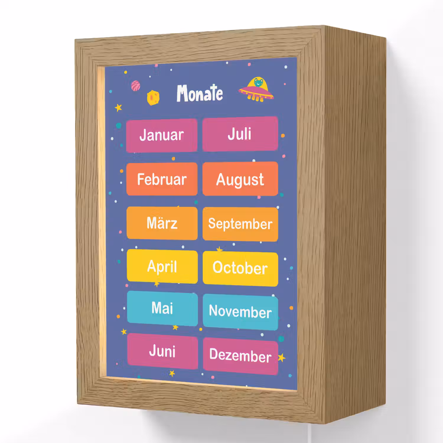 Educatief - Maanden - Ruimte - Leren Light Box met kabel (Wandlamp kind) klein -3d