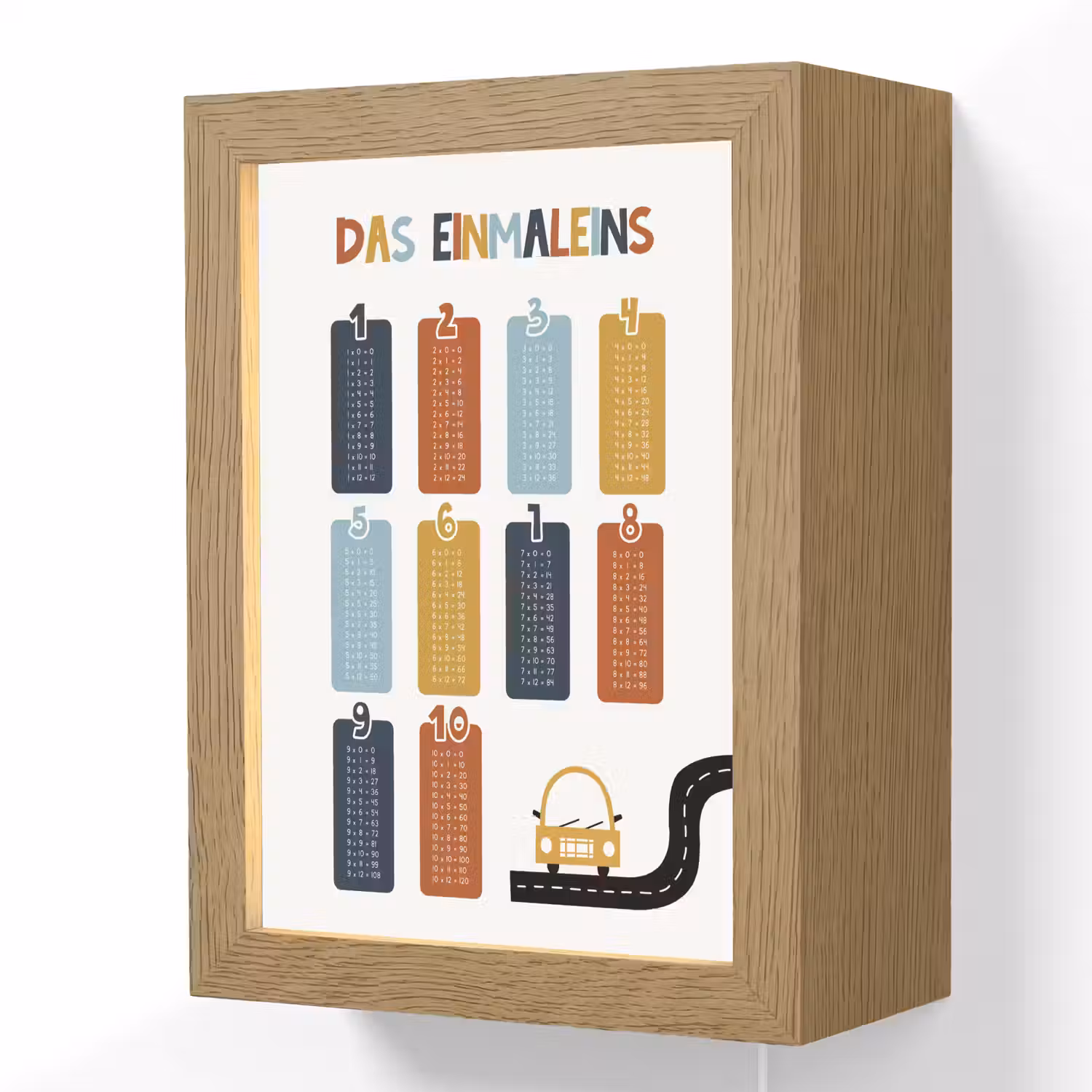 Educatief - Leren rekenen - Auto - Vermenigvuldigingstabel Light Box met kabel (Wandlamp kind) klein -3d