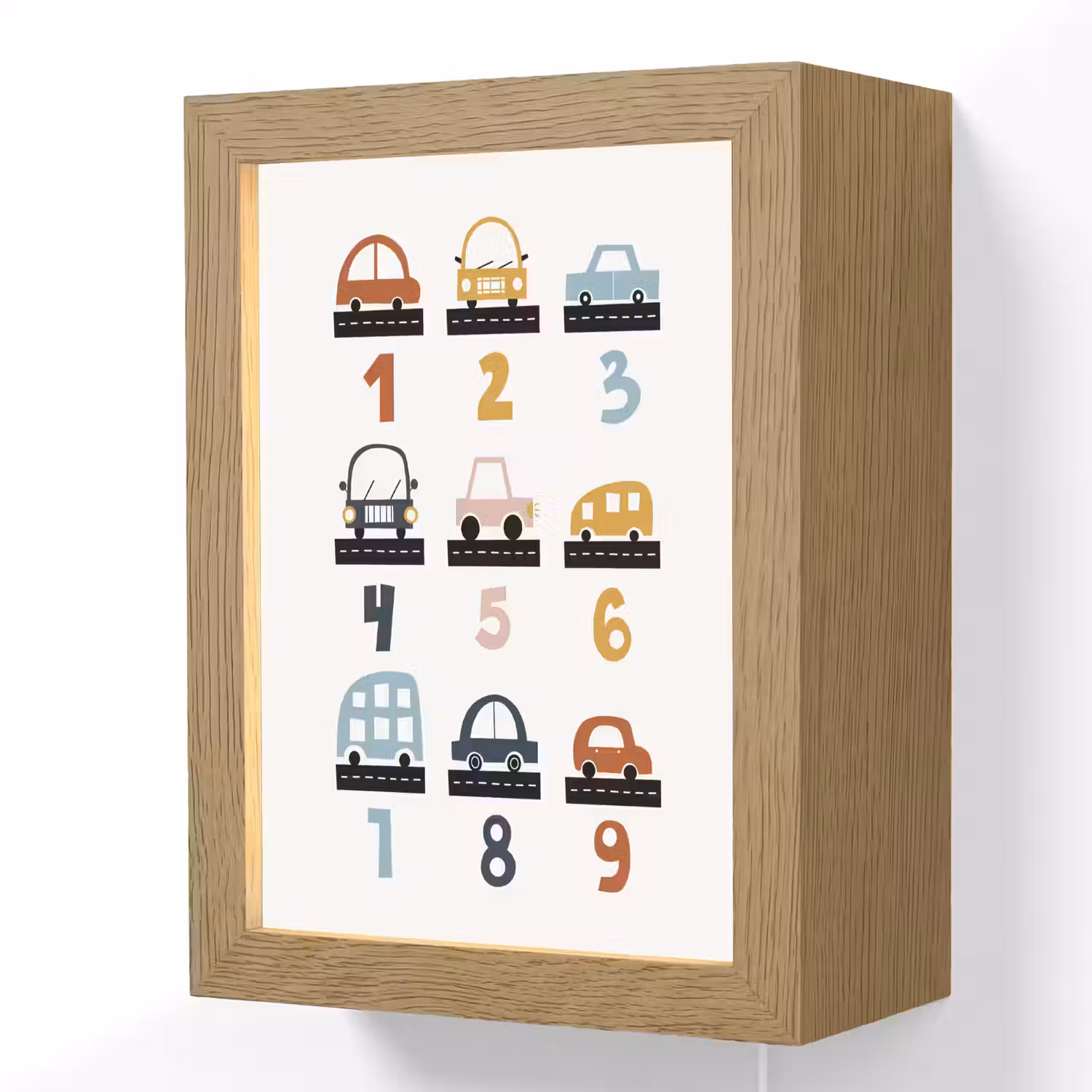 Educatief - Leren tellen - Auto's - 1-10 - Jongens Light Box met kabel (Wandlamp kind) klein -3d
