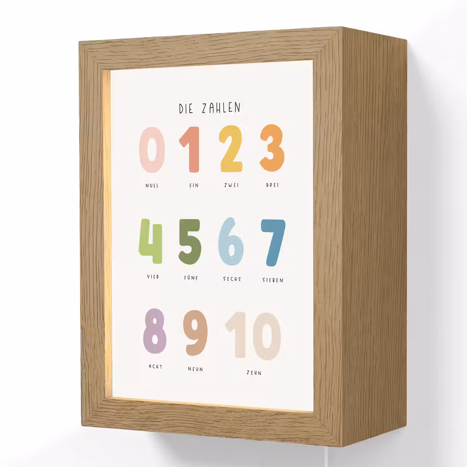 Educatief - Leren tellen - Wit - Kleuren - 1-10 Light Box met kabel (Wandlamp kind) klein -3d