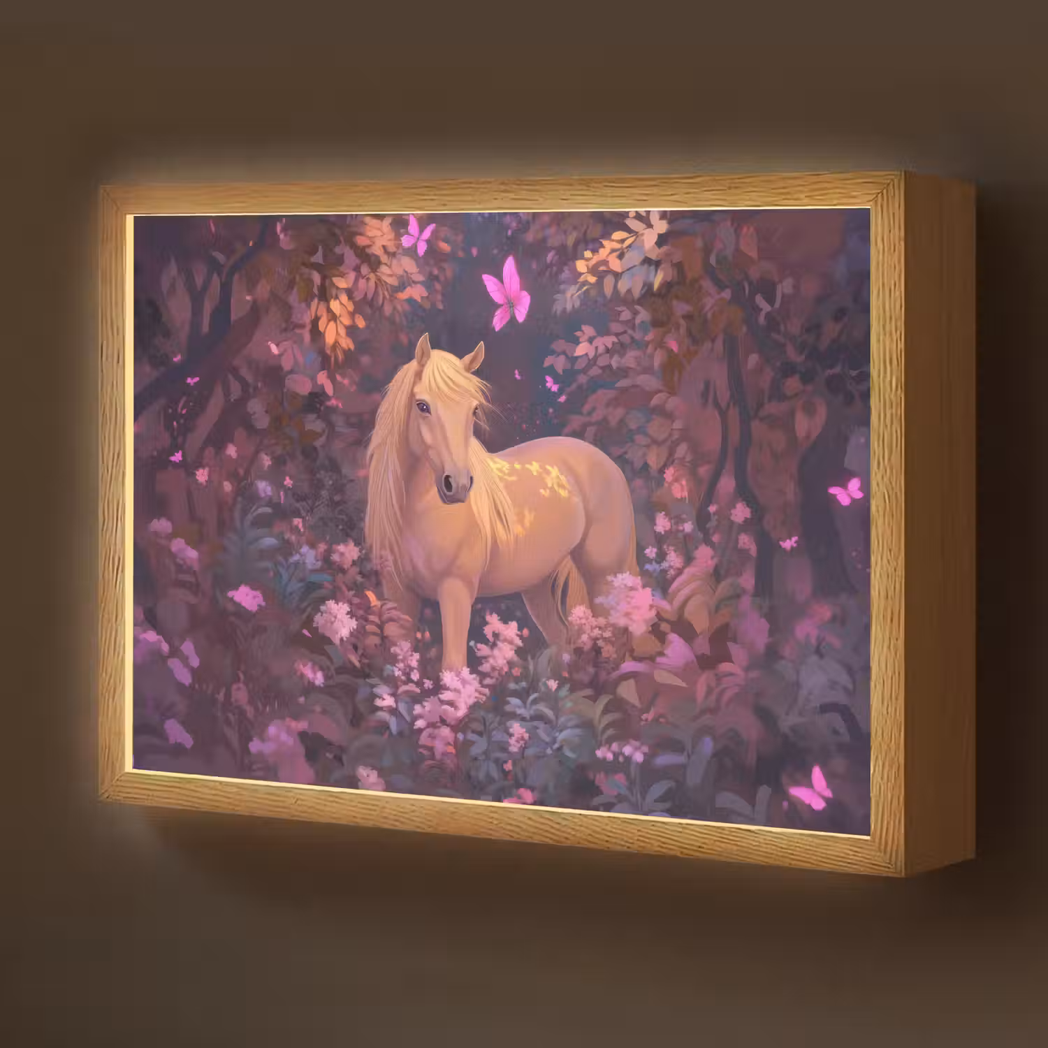 Paard - Bloemen - Paars - Vlinder Light Box met batterij (Wandlamp kind) middel -z3d_website