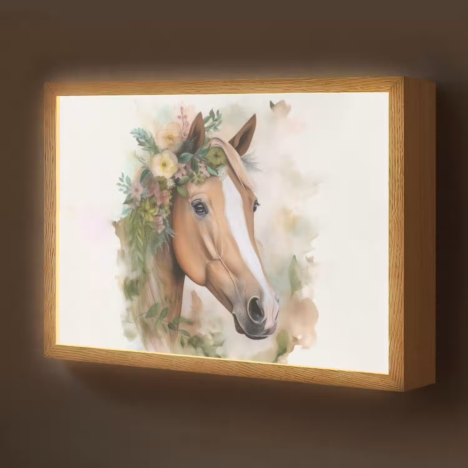 Paard - Bloemen - Natuur - Waterverf - Dieren Light Box met batterij (Wandlamp kind) middel -z3d_website