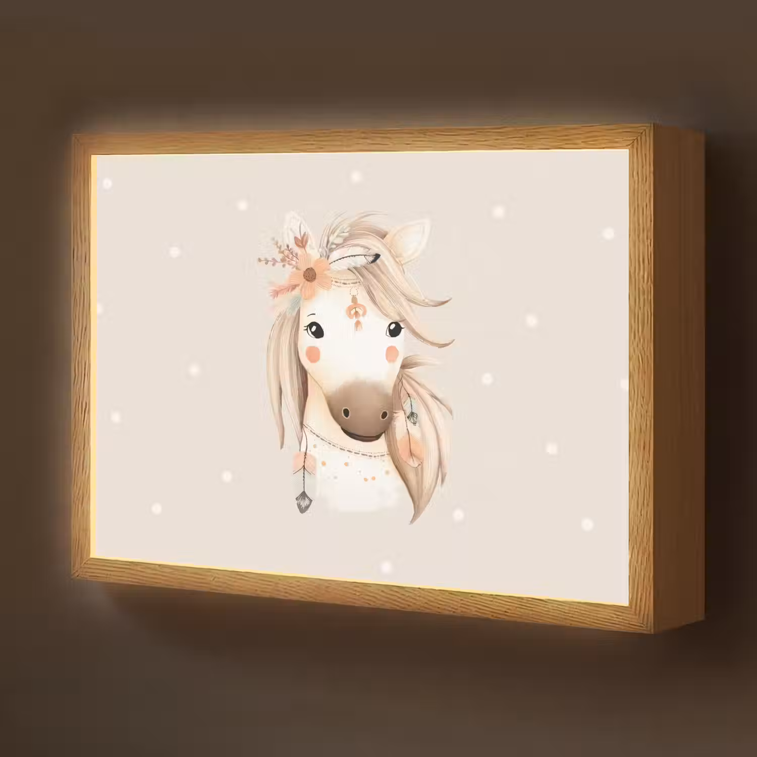 Paard - Bohemian - Pastel - Stippen Light Box met batterij (Wandlamp kind) middel -z3d_website