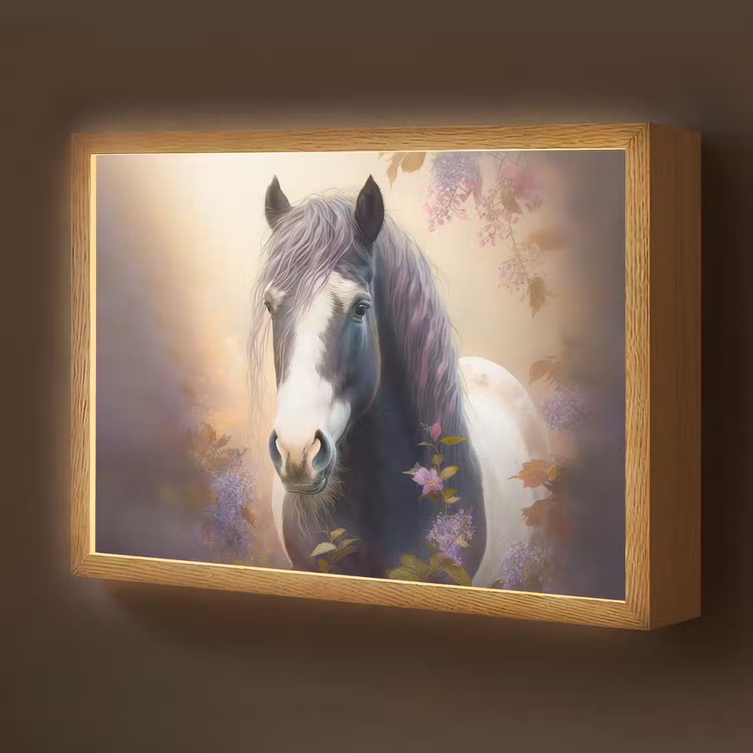 Paard - Natuur - Dieren - Bloemen - Paars Light Box met batterij (Wandlamp kind) middel -z3d_website