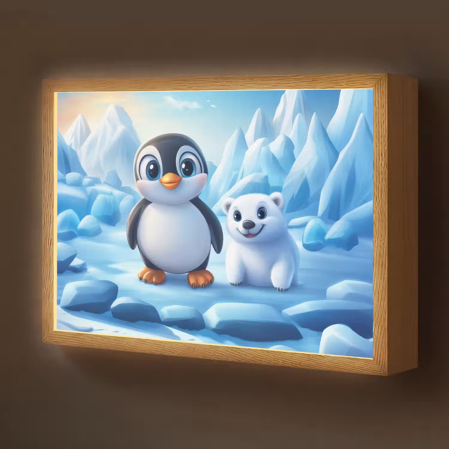 Pinguïn - IJsbeer - IJs - Sneeuw Light Box met batterij (Wandlamp kind) middel -z3d_website