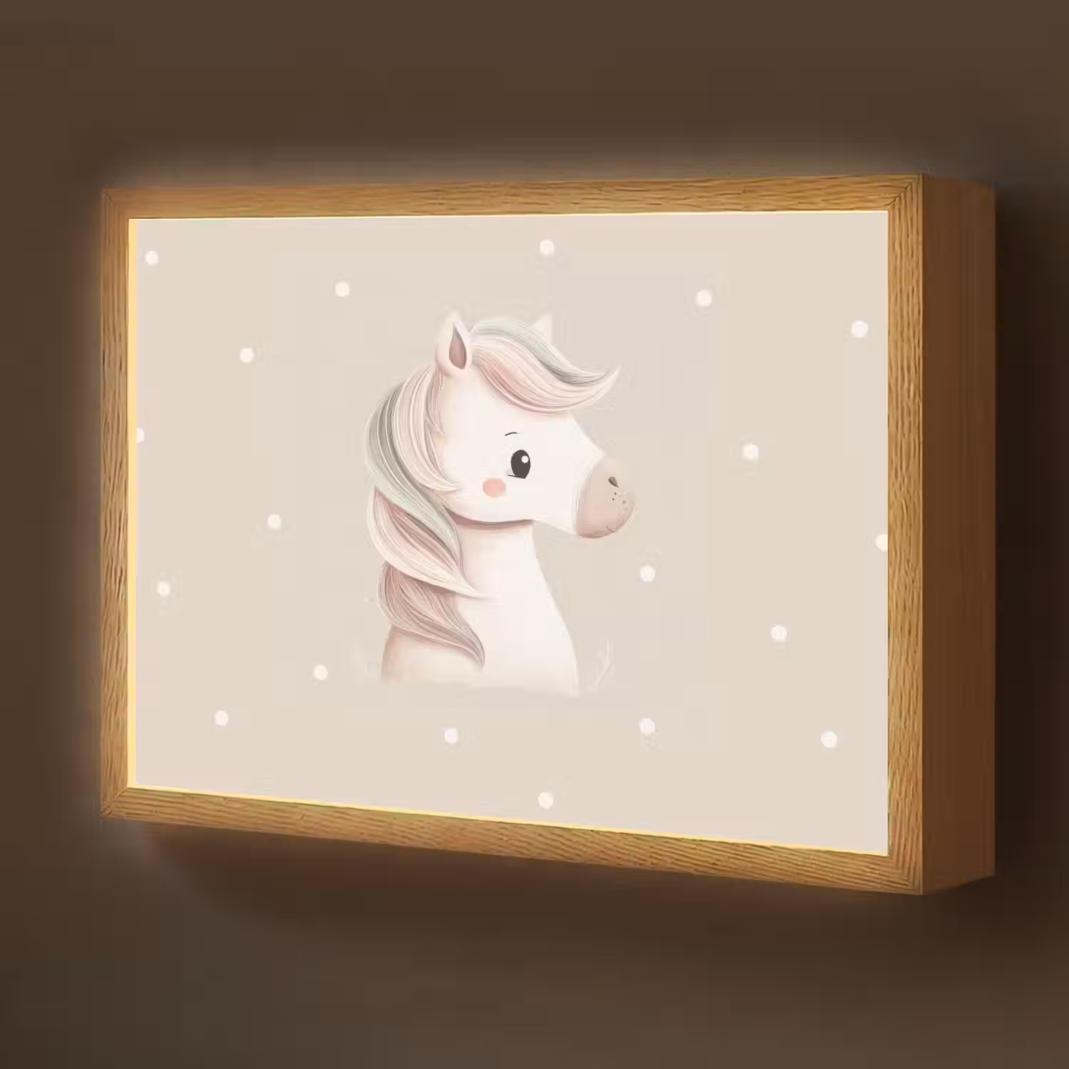 Pony - Minimalistisch - Pastel - Stippen Light Box met batterij (Wandlamp kind) middel -z3d_website