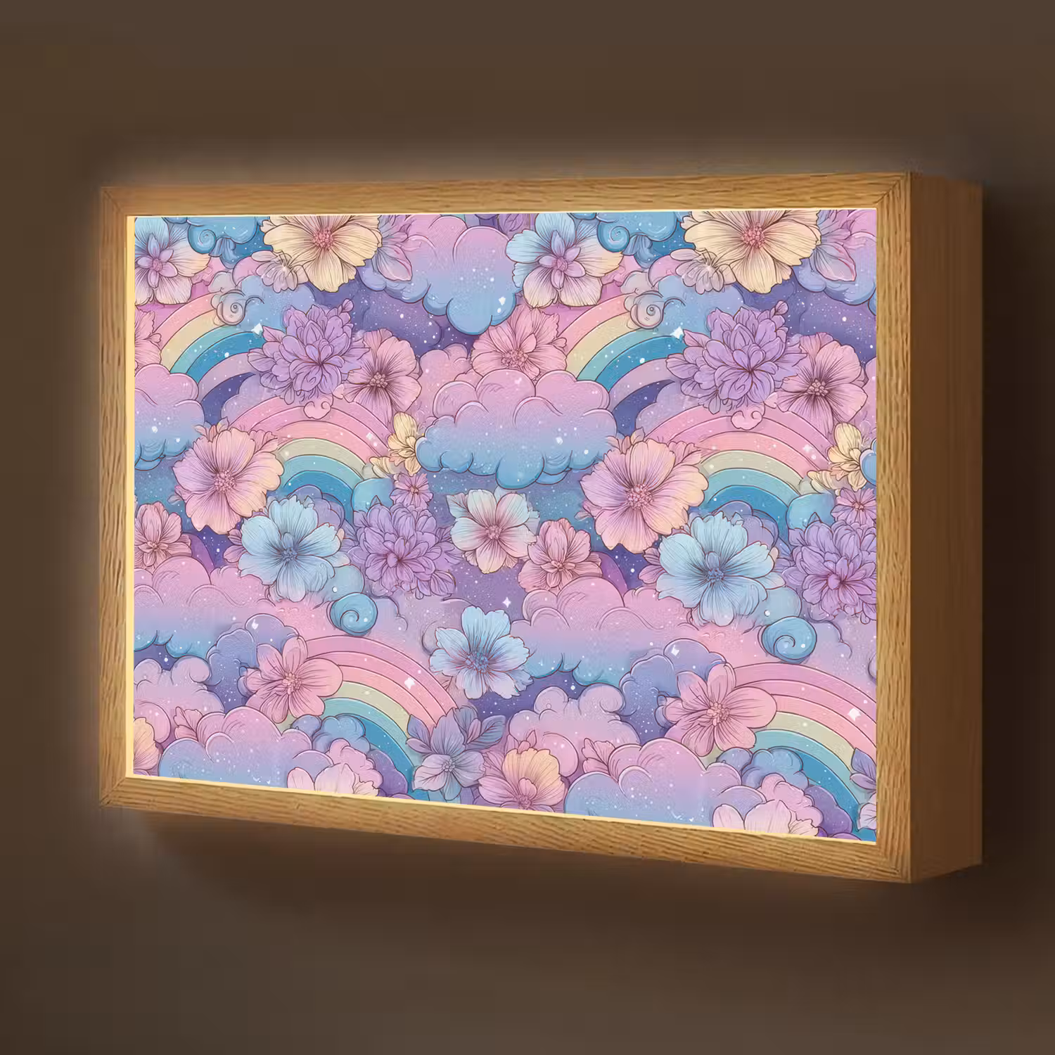 Regenbogen - Bloemen - Kleurrijk - Wolken Light Box met batterij (Wandlamp kind) middel -z3d_website