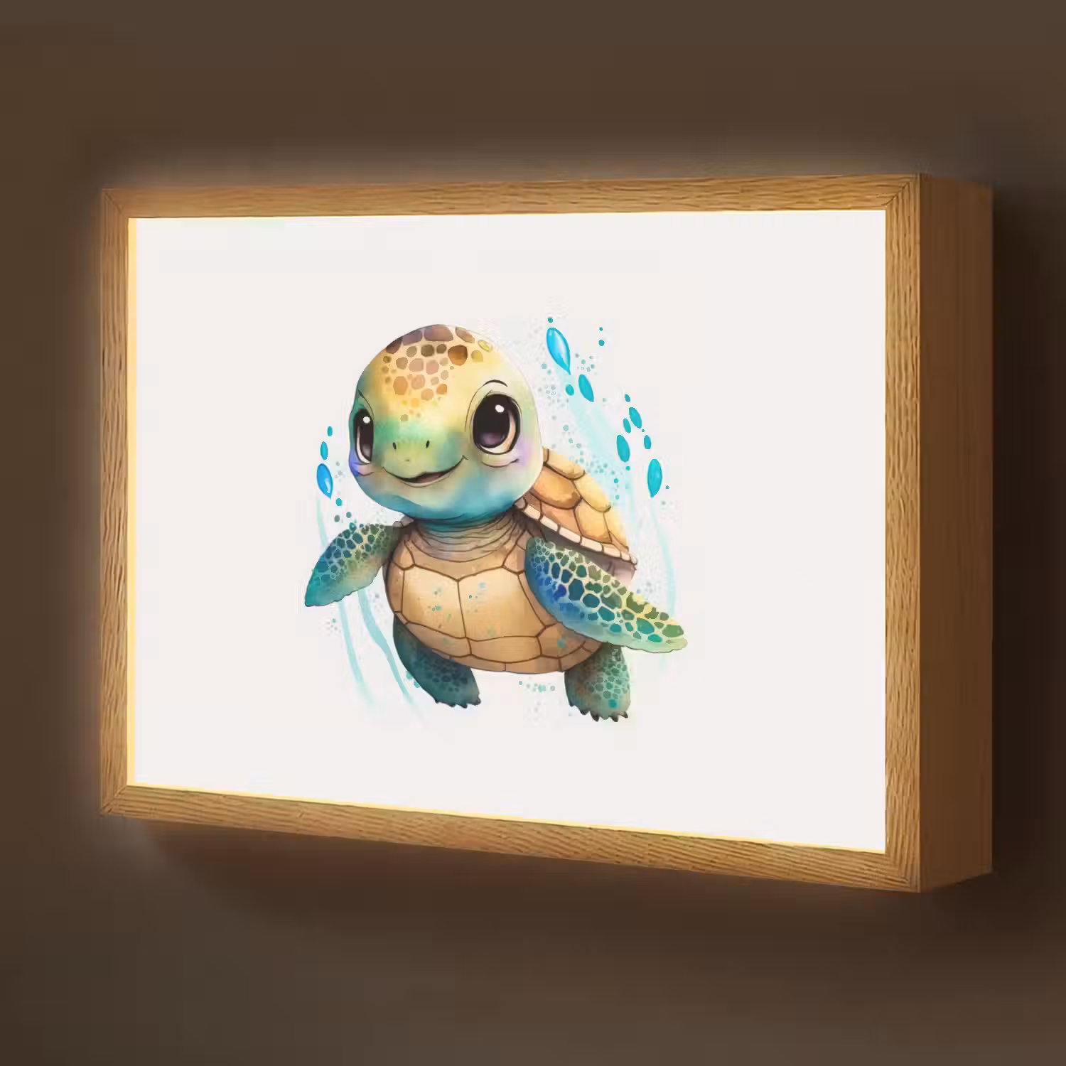 Schildpad - Waterverf - Kleuren - Dieren - Meisjes - Jongens Light Box met batterij (Wandlamp kind) middel -z3d_website