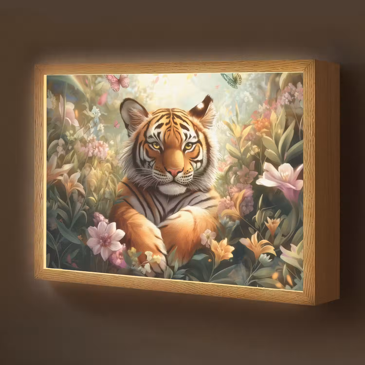 Tijger - Bloemen - Jungle - Dieren Light Box met batterij (Wandlamp kind) middel -z3d_website