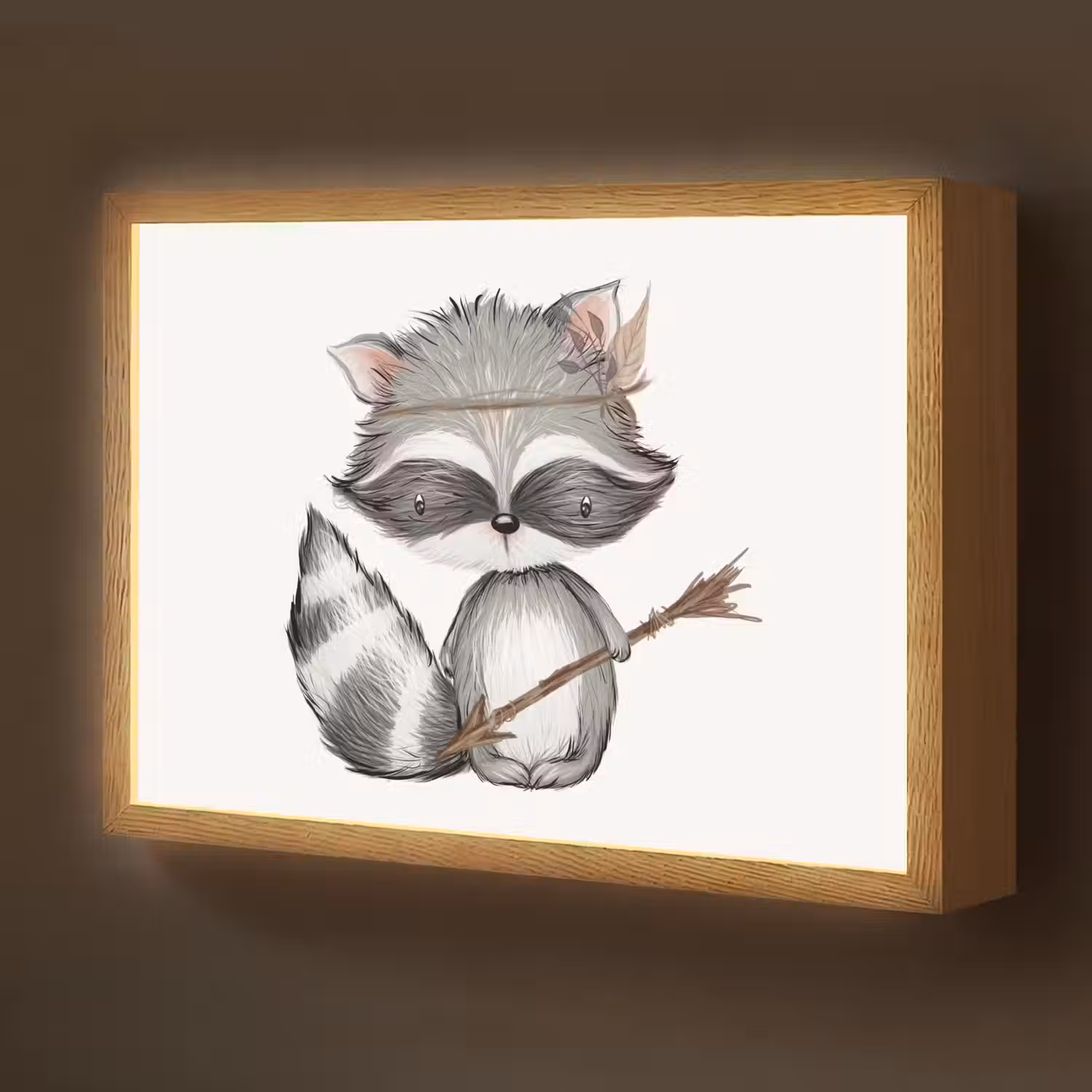 Wasbeer - Dier - Bosdieren Light Box met batterij (Wandlamp kind) middel -z3d_website