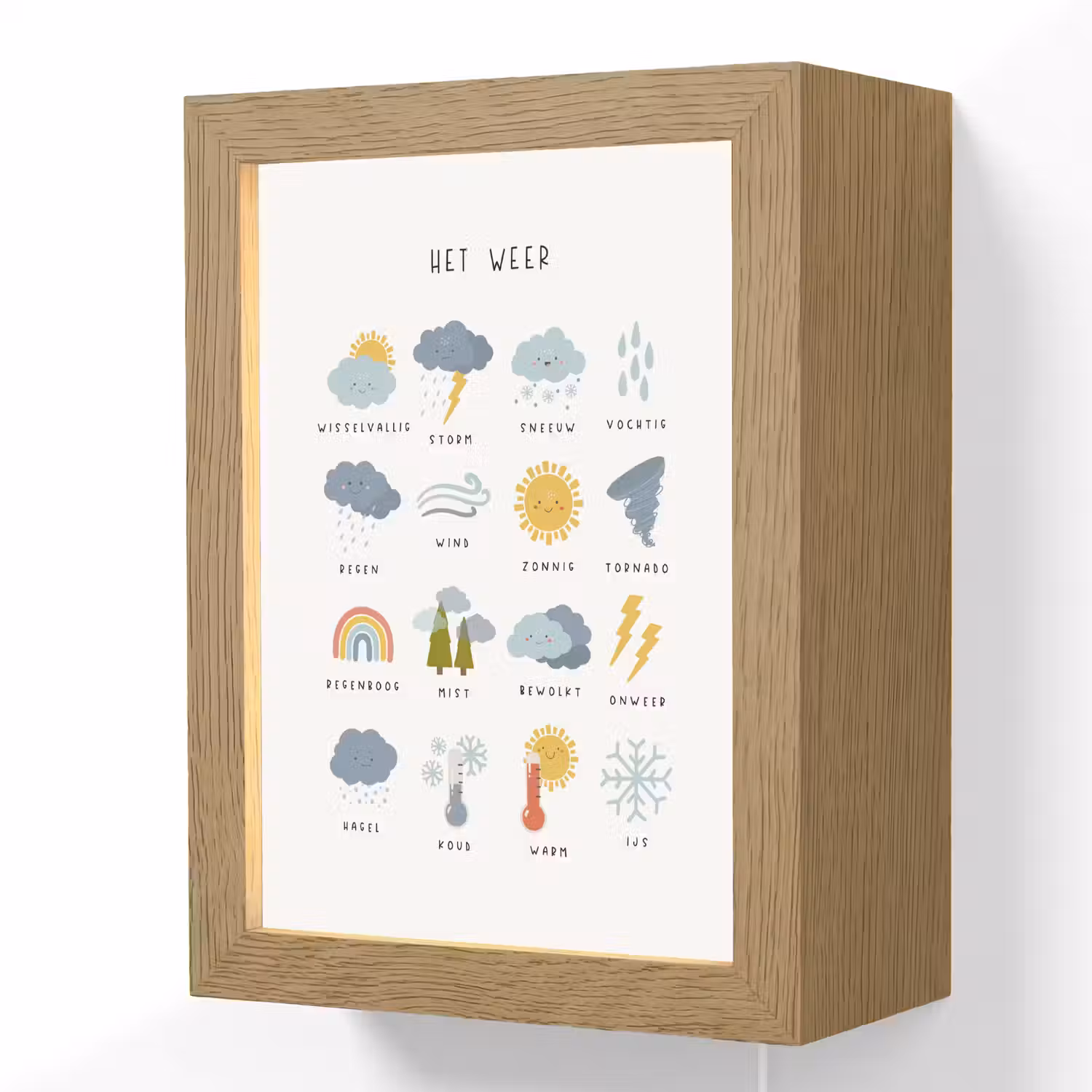 Het weer - Leren voor kinderen - Educatief - Regenboog - Zon Light Box met kabel (Wandlamp kind) klein -3d