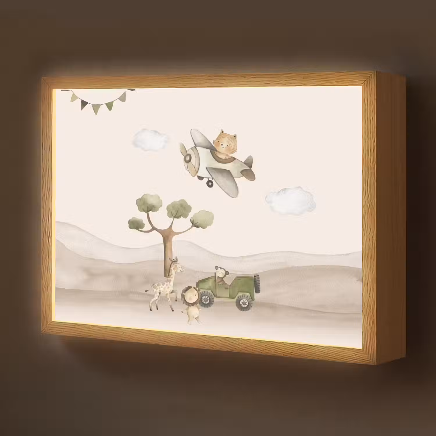 Wilde dieren - Safari - Pastel kleuren - Watercolor - Vliegtuig Light Box met batterij (Wandlamp kind) middel -z3d_website