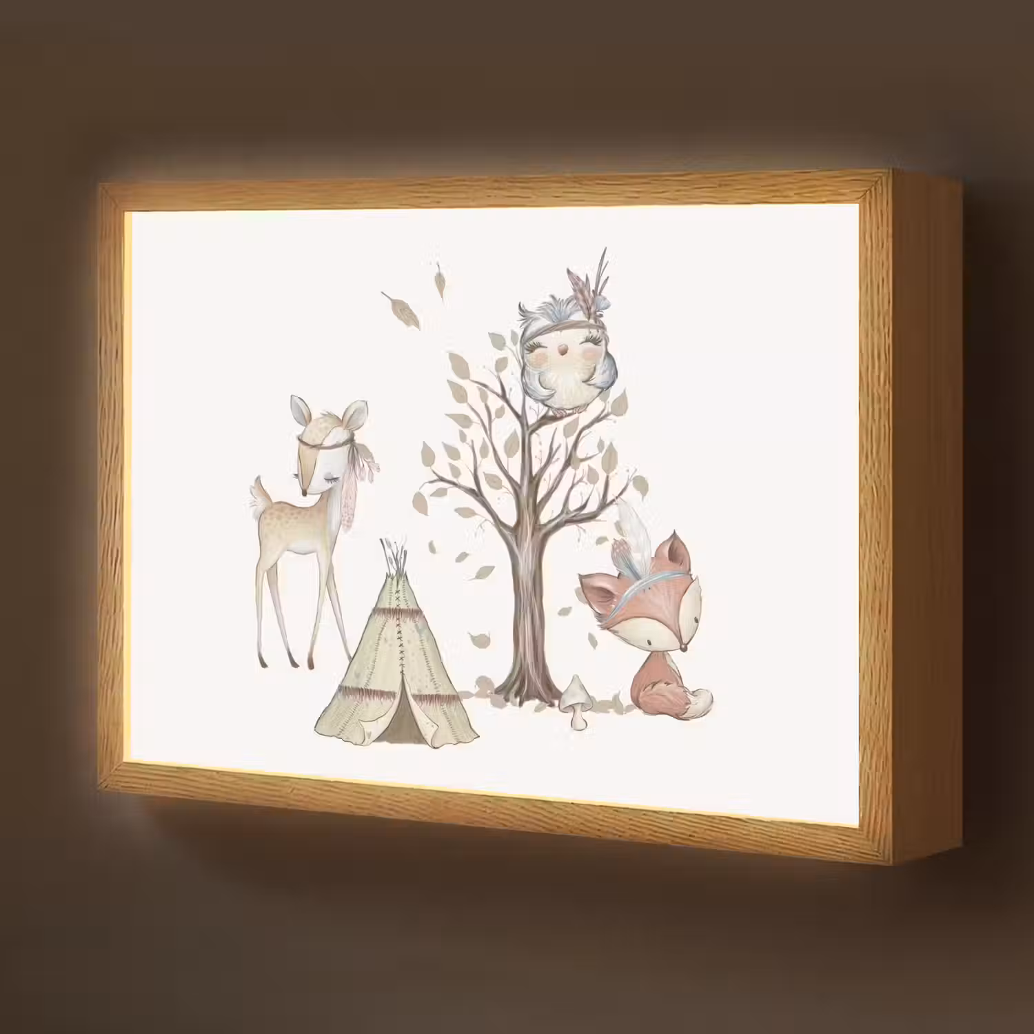 Wilde dieren - Bos - Illustratie Light Box met batterij (Wandlamp kind) middel -z3d_website